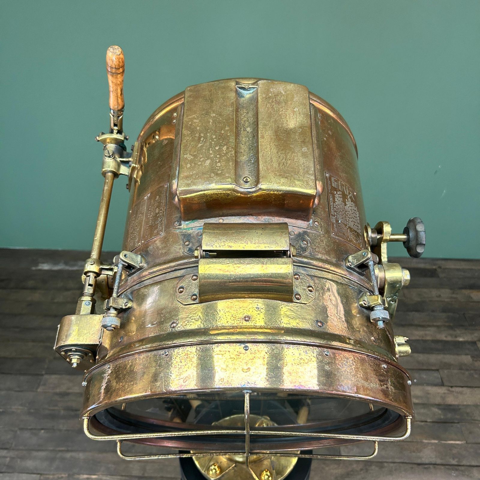 photo vinterior 1970's Japanese Brass Industrial Signalling Lamp Tripod By Shonan Kosakusho
