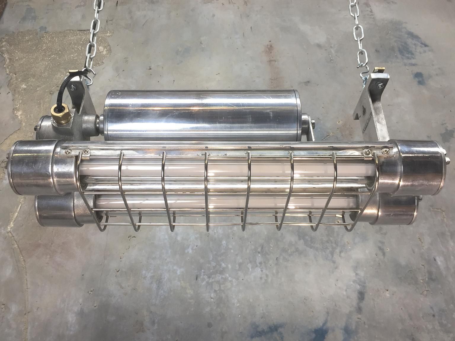 photo for sale Japanese Aluminum Flameproof Strip Light, Brass Fittings And Chrome Cage