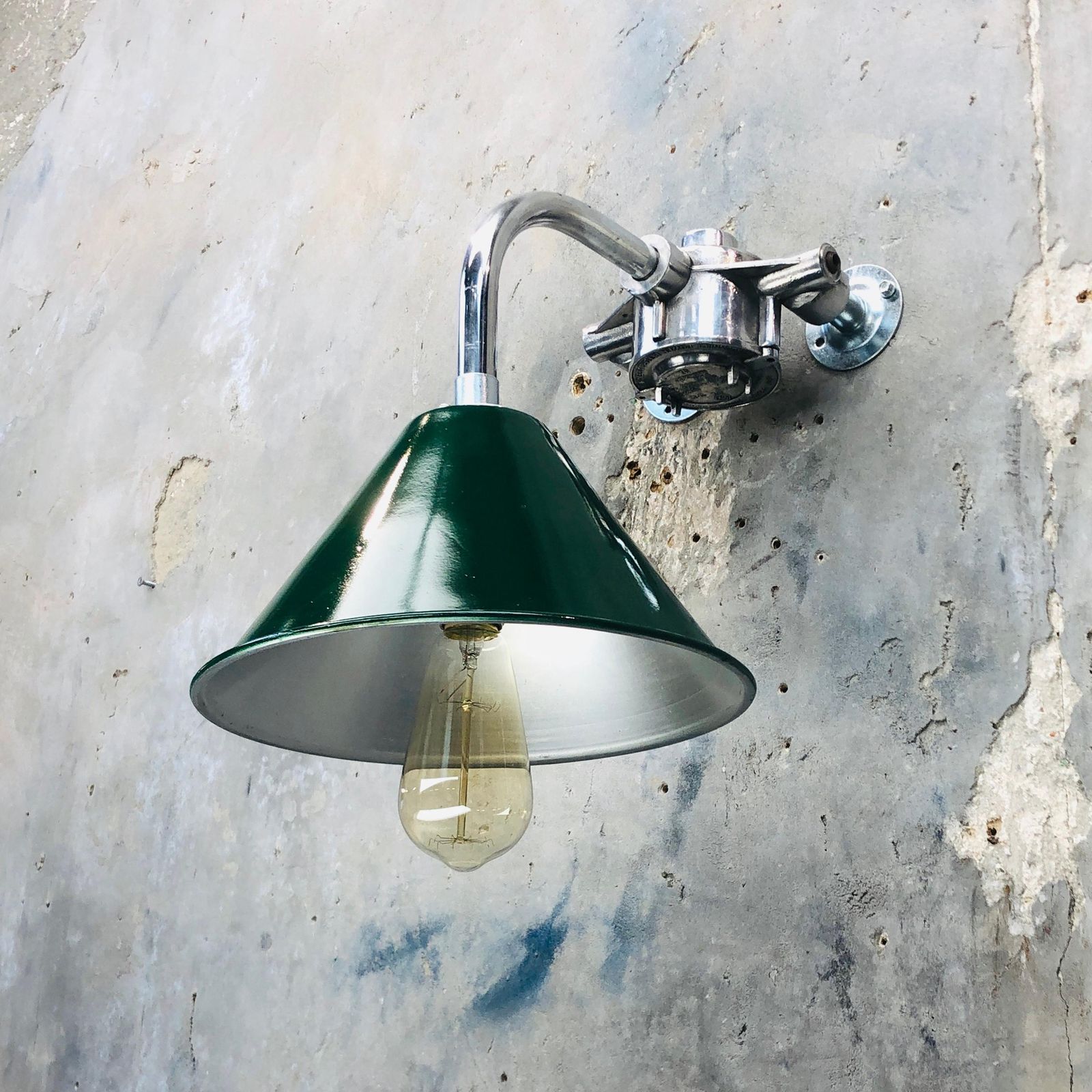 1980s Ex British Army Lamp Shade And Galvanized Steel Short Reach Cantilever photo for sale