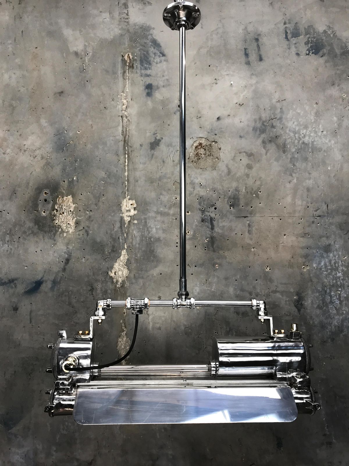 1970s Cast Aluminum, Brass And Glass Industrial Flameproof Striplight, Poli Noir photo furniture