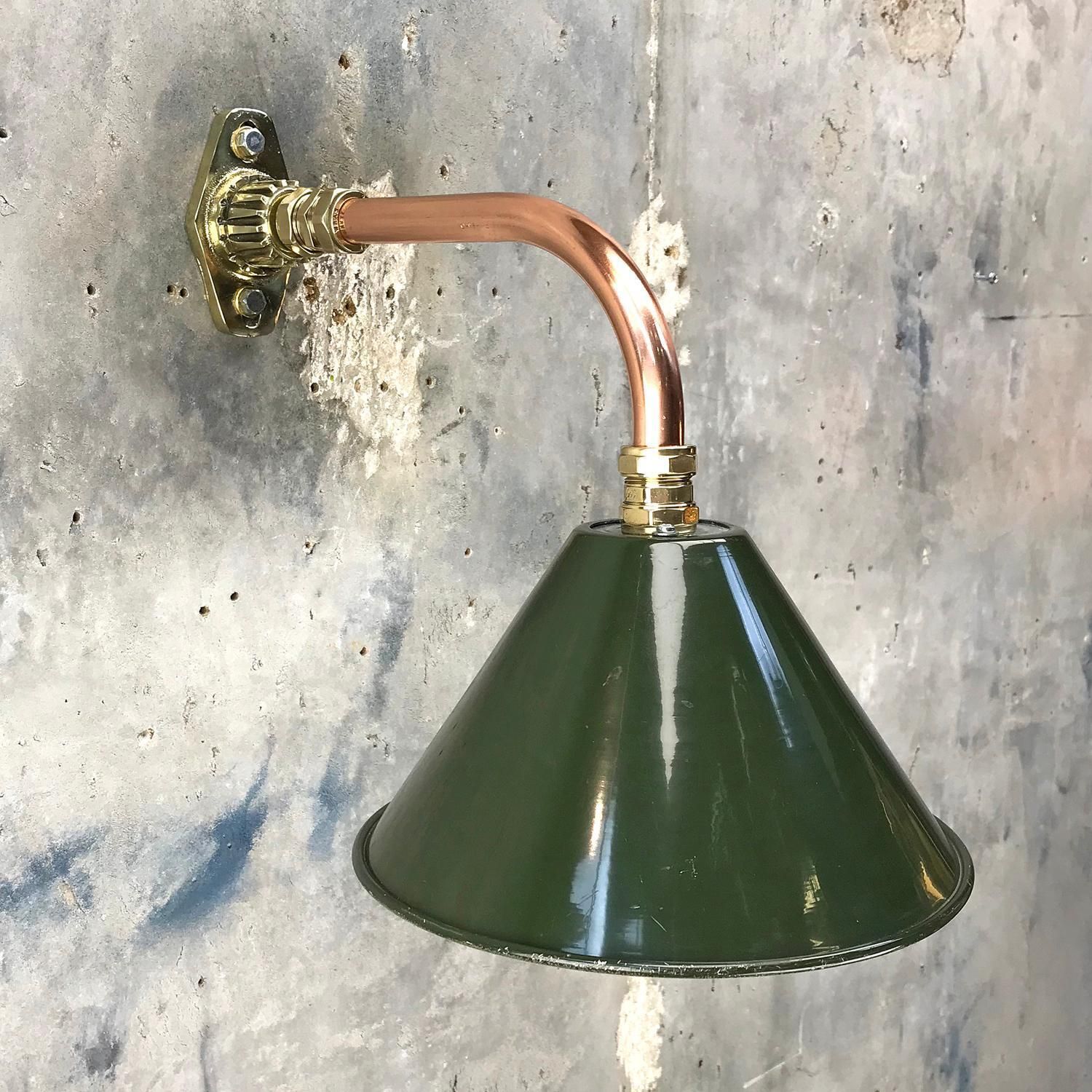 1980s Ex British Army Light Shade / Copper And Brass Cantilever, Original Green photo for sale