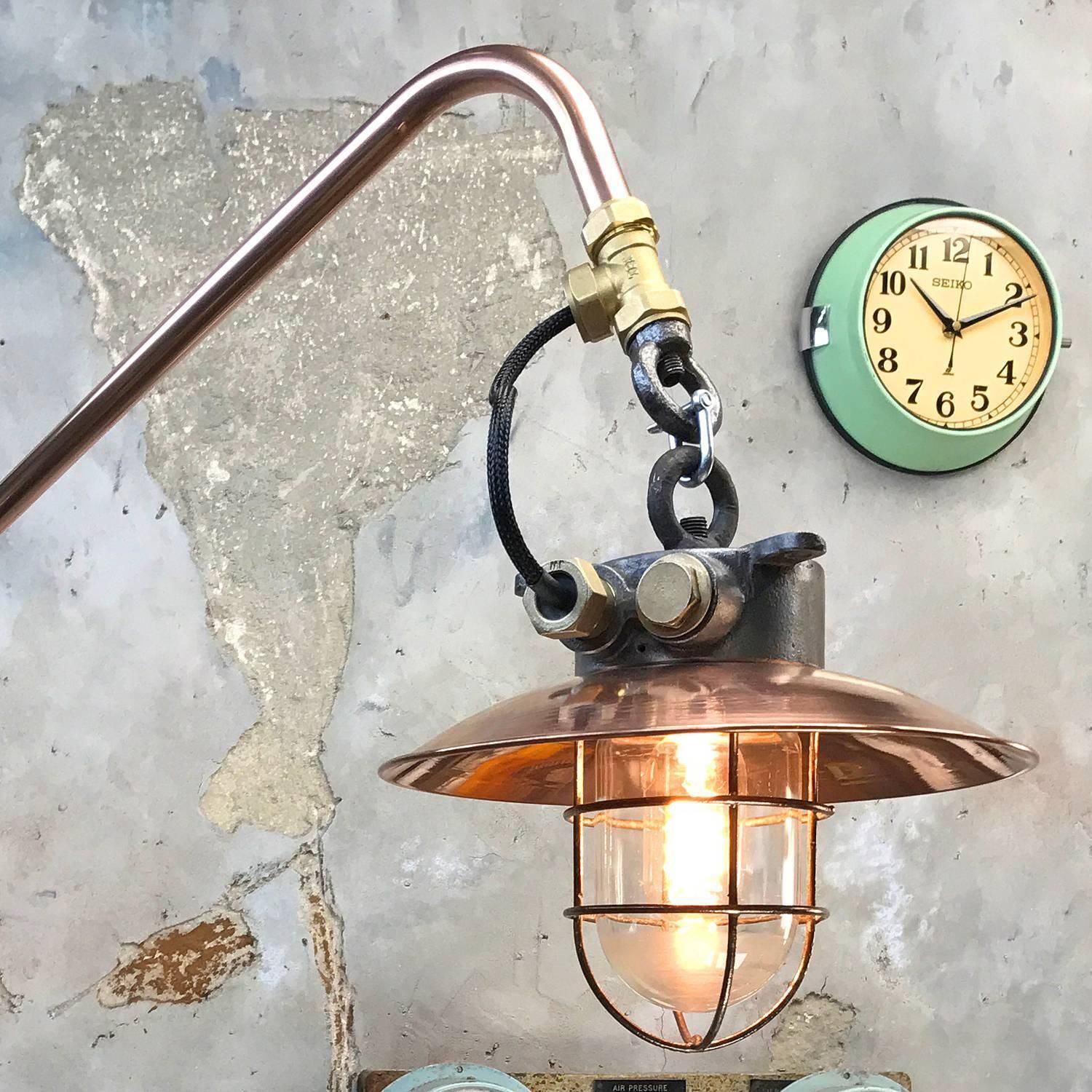 1970s Japanese Copper & Iron Cantilever Wall Light With Brass Fittings & Cage photo Lighting