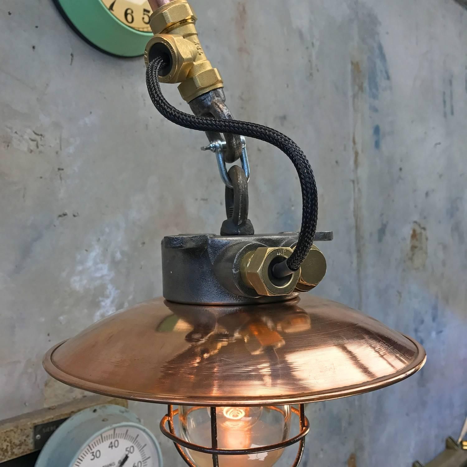 1970s Japanese Copper & Iron Cantilever Wall Light With Brass Fittings & Cage photo 433.0