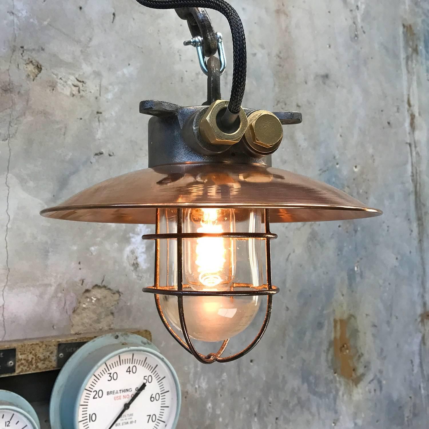 1970s Japanese Copper & Iron Cantilever Wall Light With Brass Fittings & Cage photo vinterior