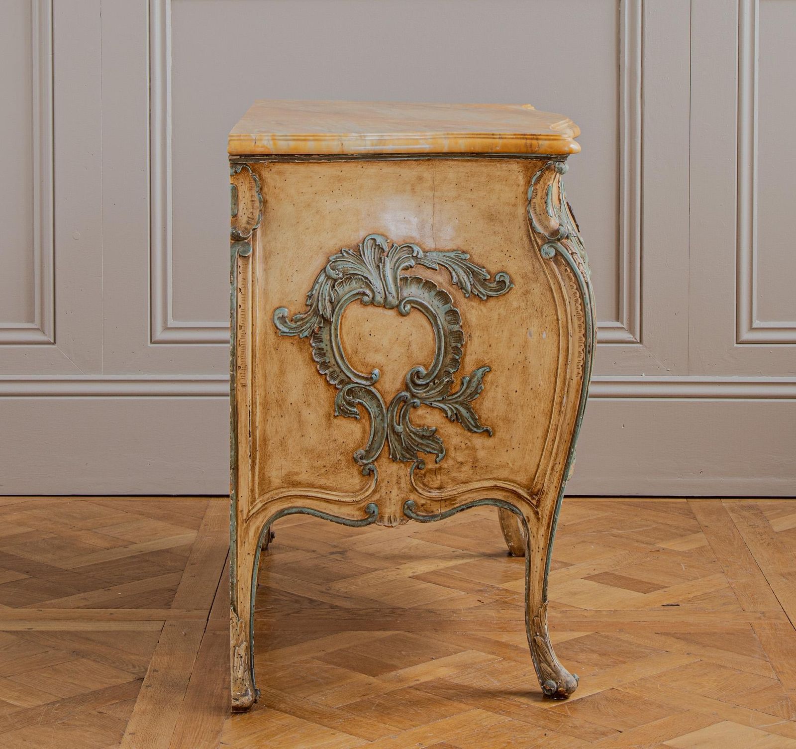 2651.0 Italian Hand Painted Louis XV Style Bombe Chest, Circa Mid 1900's photo