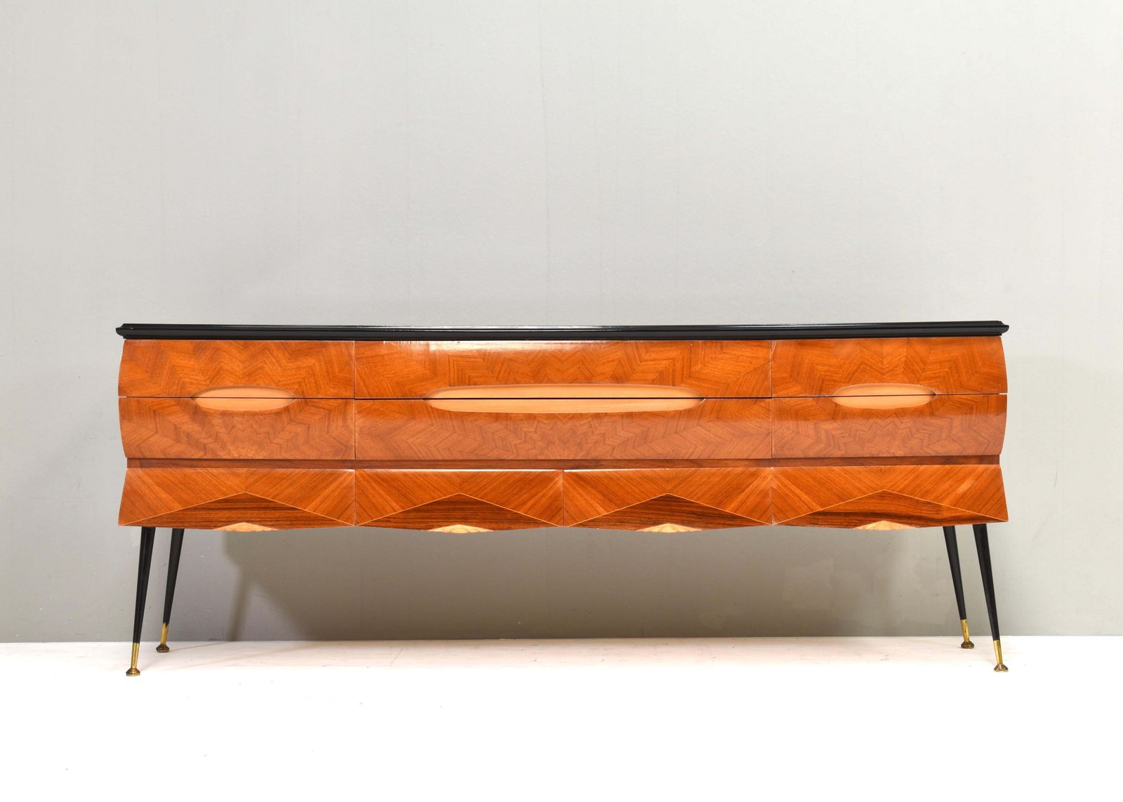 Italian Sideboard Attributed To Vittorio Dassi In Walnut, Glass And Brass, 1950s photo for sale