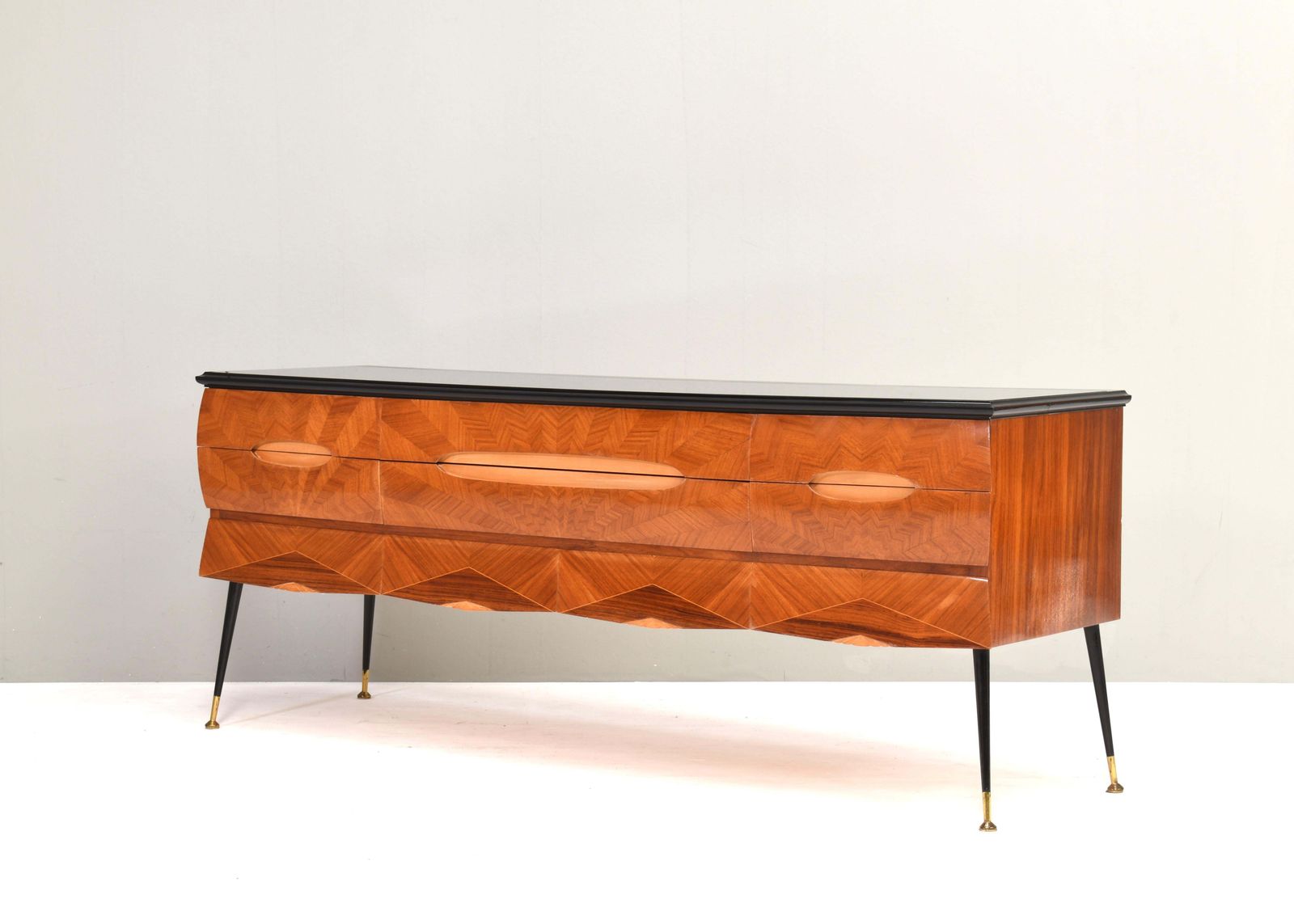 Italian Sideboard Attributed To Vittorio Dassi In Walnut, Glass And Brass, 1950s photo Furniture