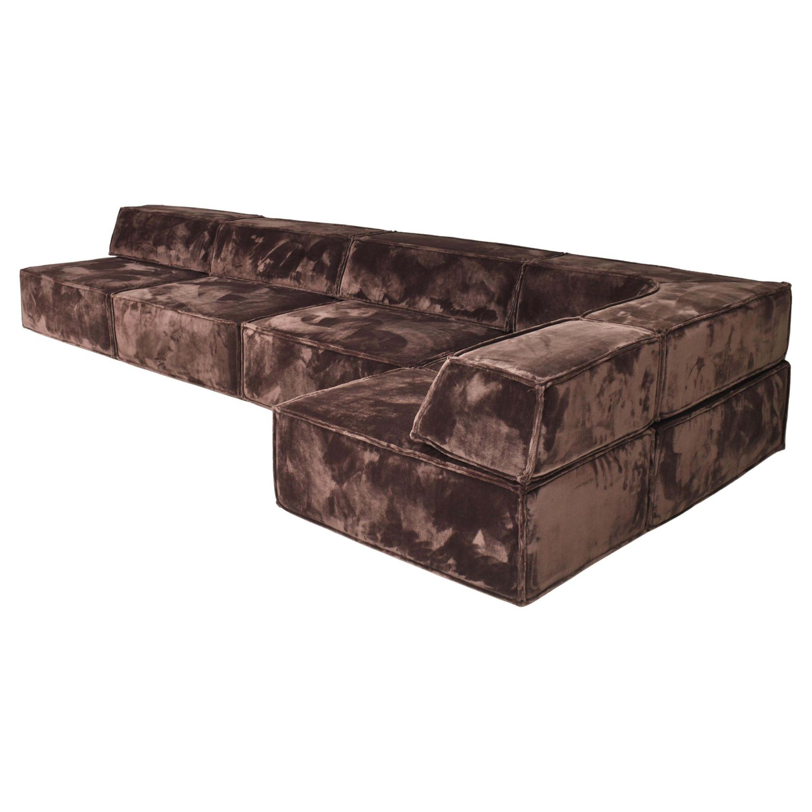 Cor Trio Sectional Sofa In Chocolate Brown Velvet 1972  New Upholstery