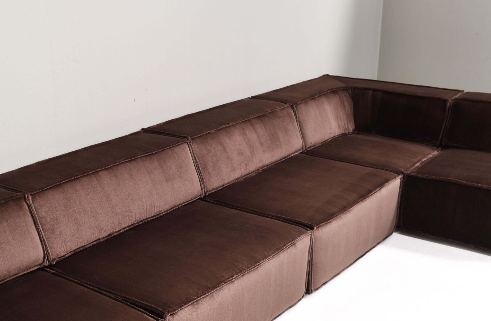 Cor Trio Sectional Sofa In Chocolate Brown Velvet 1972  New Upholstery photo vinterior
