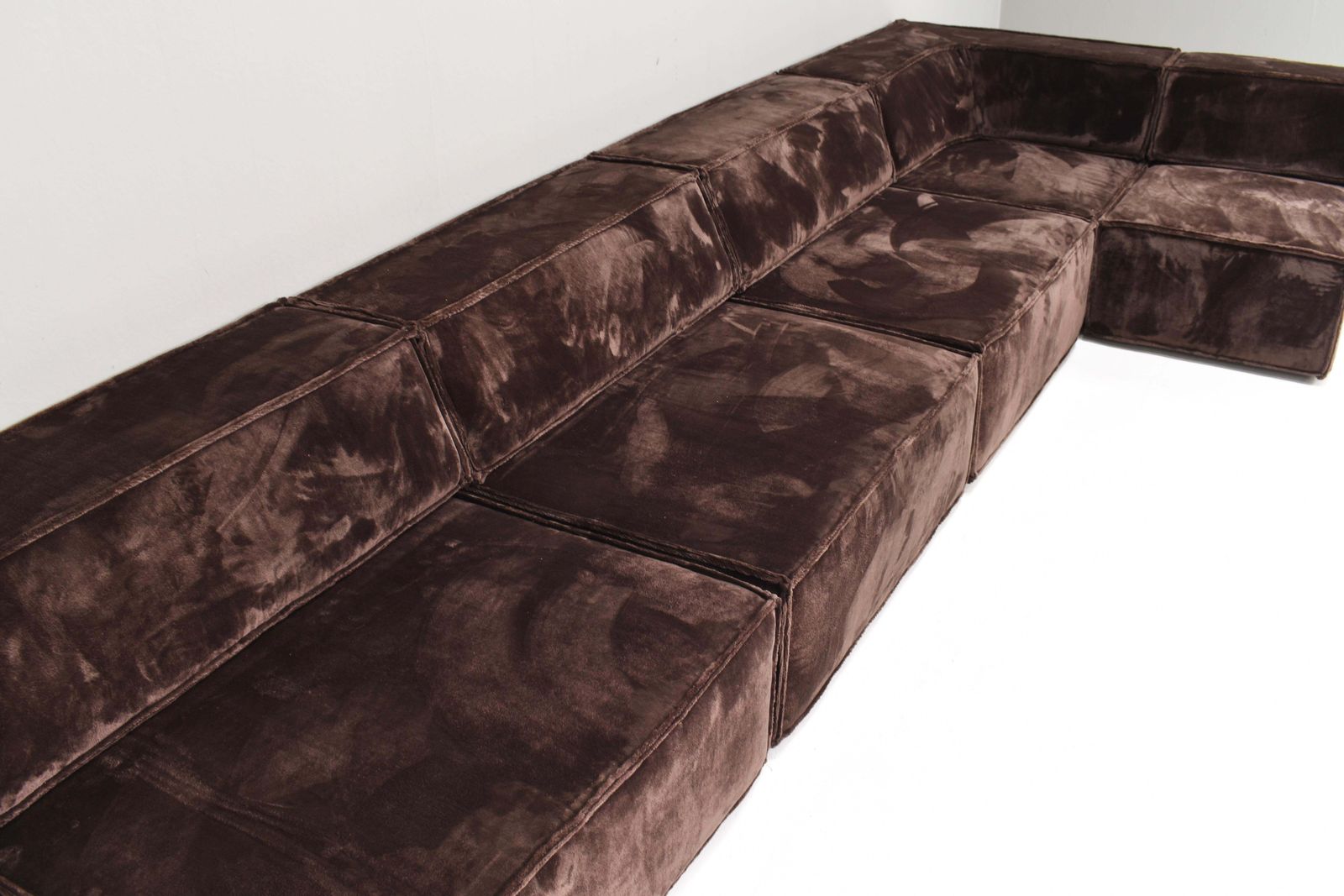 Cor Trio Sectional Sofa In Chocolate Brown Velvet 1972  New Upholstery photo vintage