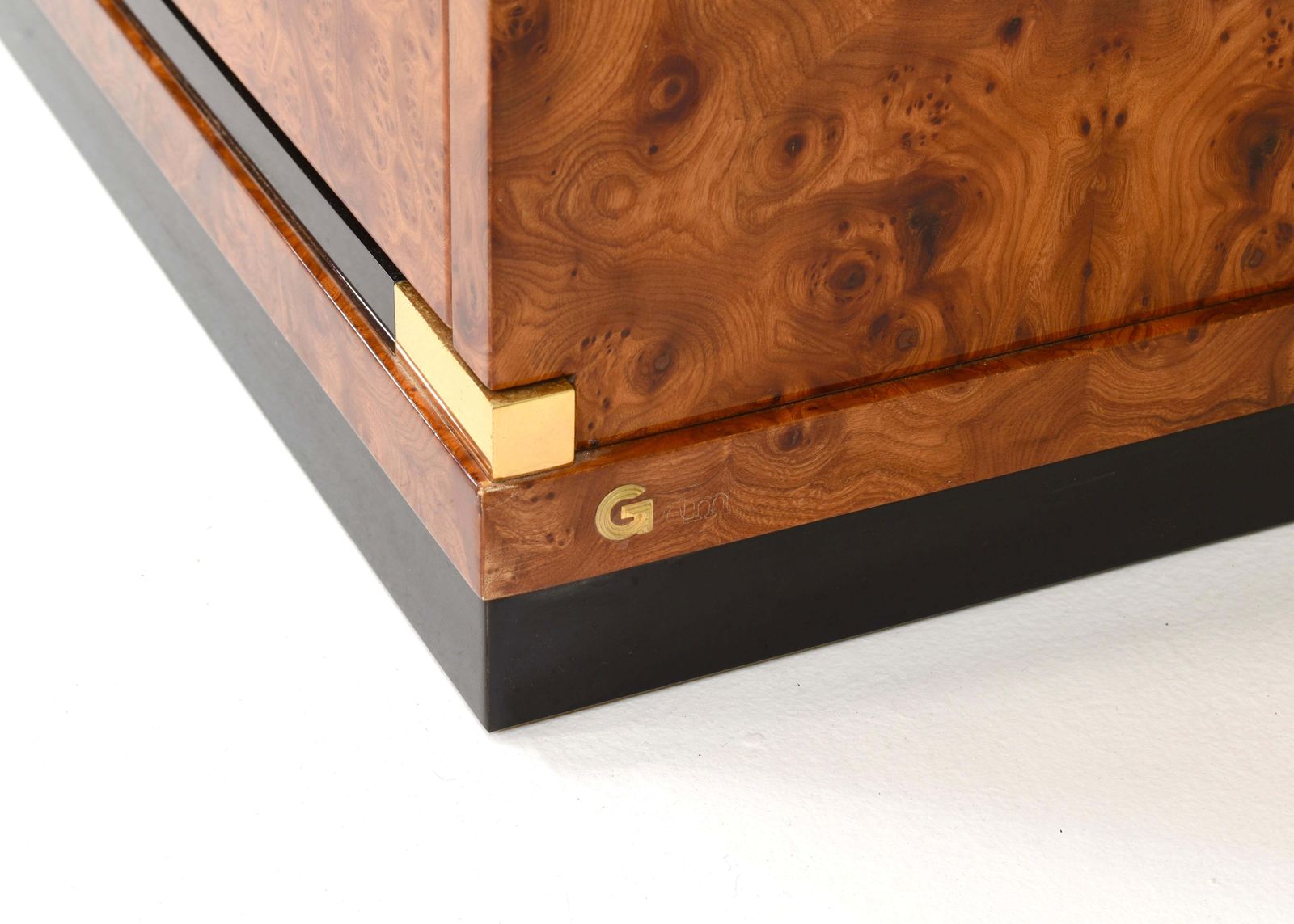photo buy Italian Sideboard In Burlwood And Brass Details By Glam Furniture Italy, 1970's
