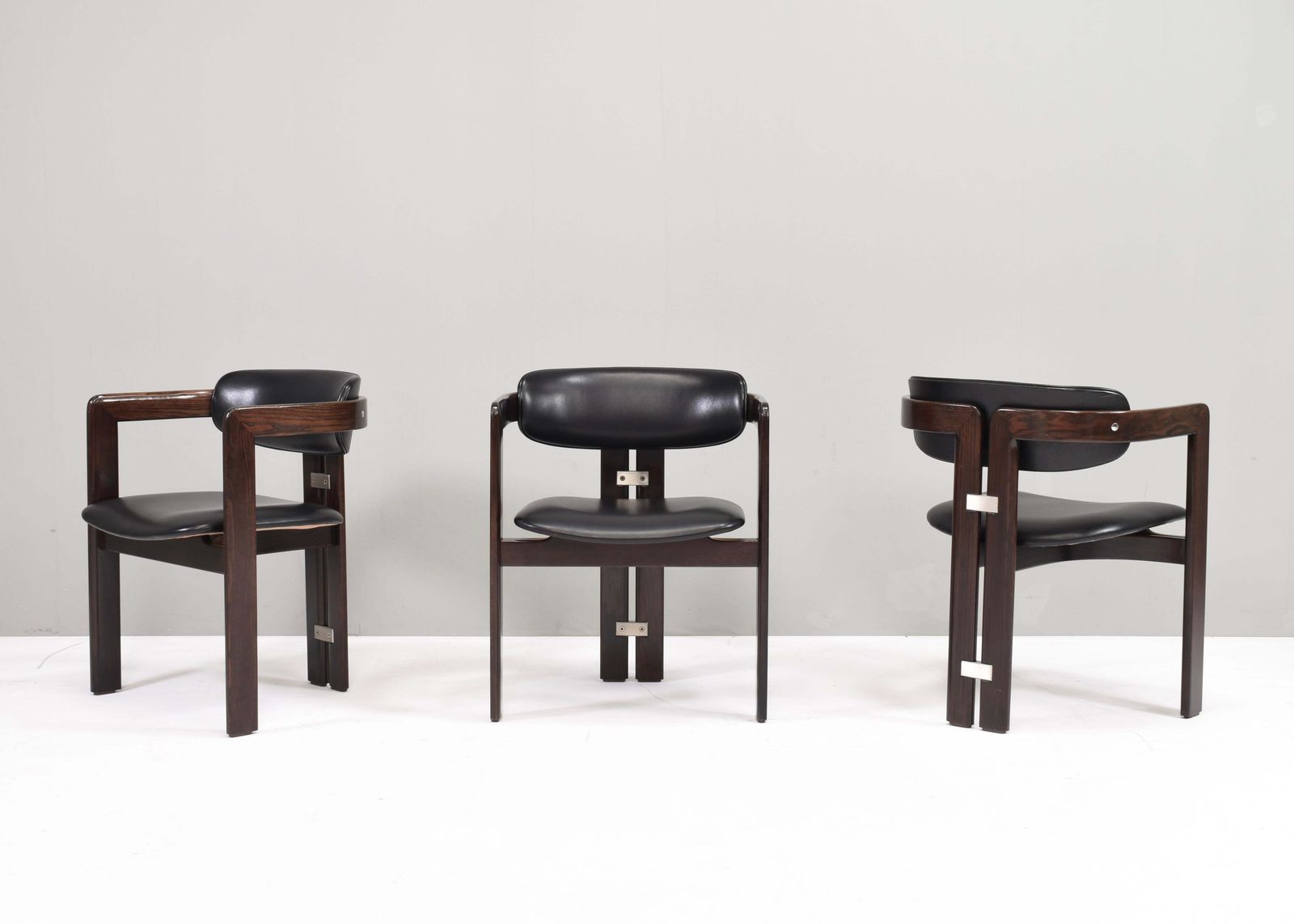 Pamplona Chairs By Augusto Savini In Black Leather   Italy, 1965, Set Of 3 photo furniture