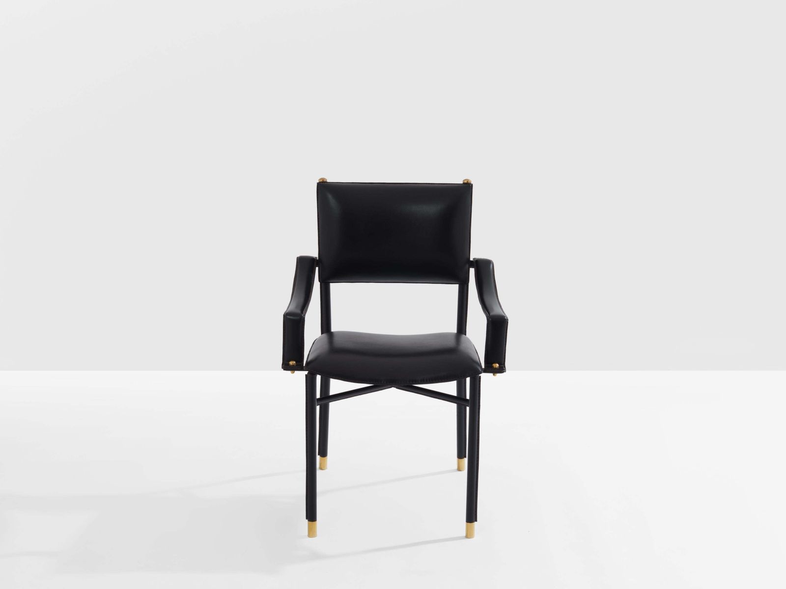 Fauteuil de bureau Jacques Adnet en cuir sellier laiton, 1950 photo furniture
