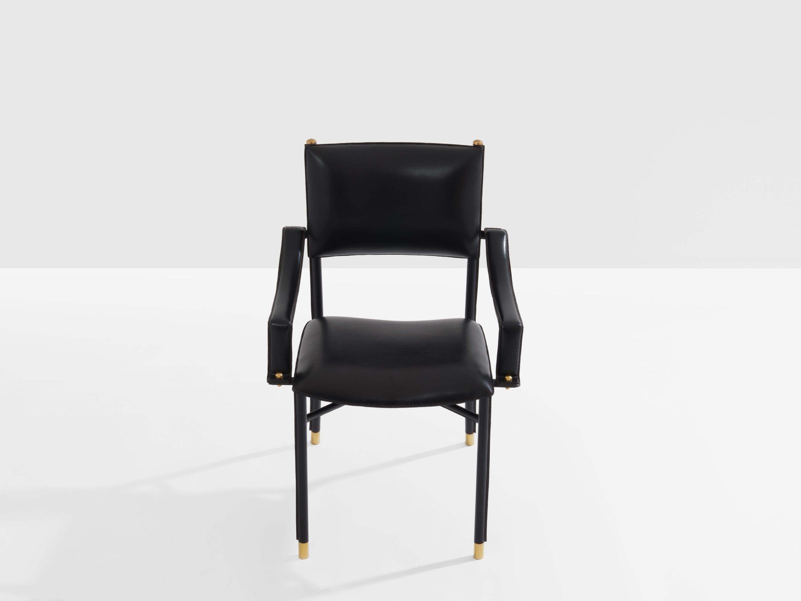 Fauteuil de bureau Jacques Adnet en cuir sellier laiton, 1950 photo for sale