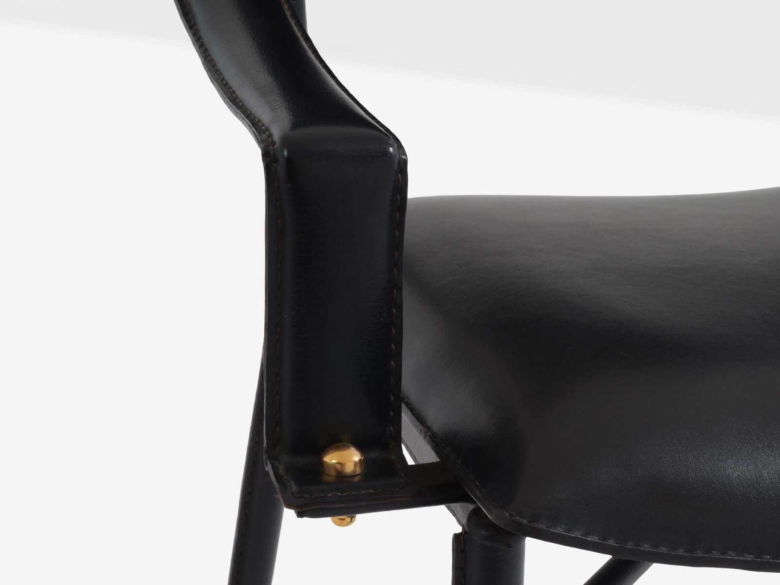 photo for sale Fauteuil de bureau Jacques Adnet en cuir sellier laiton, 1950