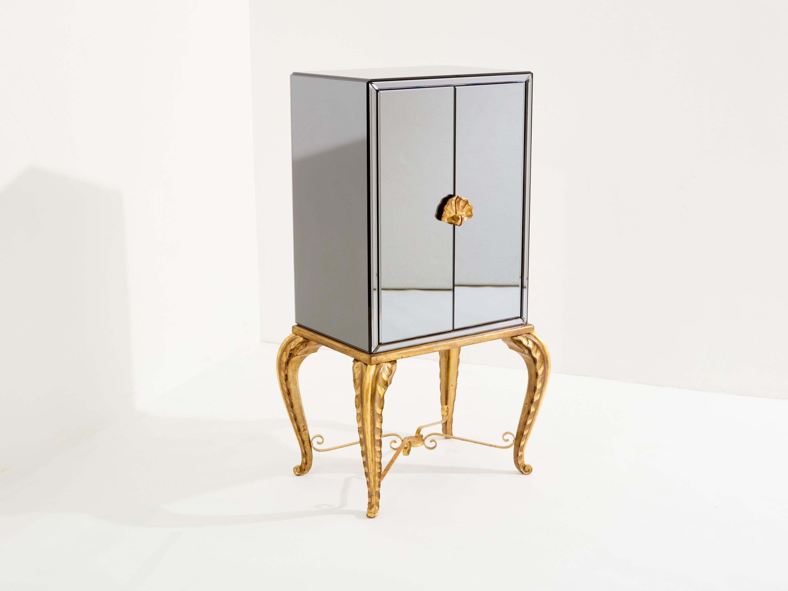 Maison Jansen Gilt Wood And Mirrored Bar Cabinet 1940 photo for sale
