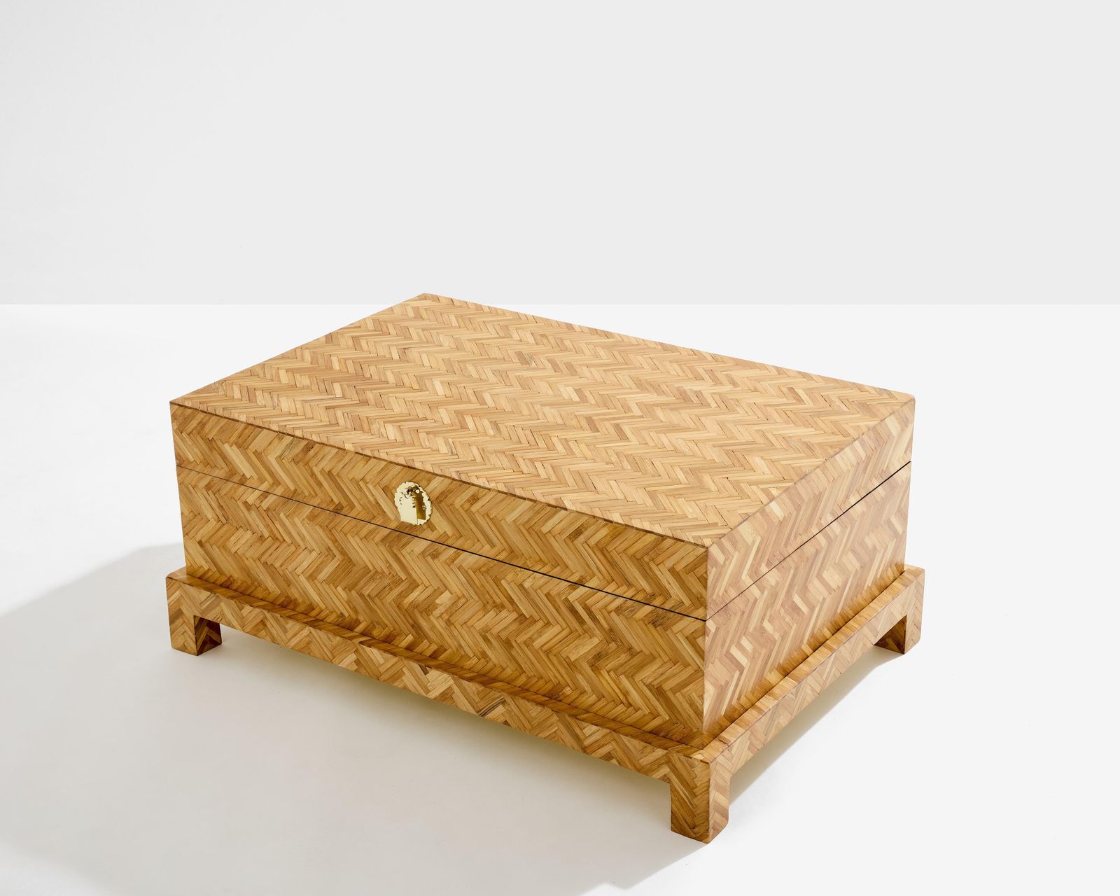 Galerie Maison & Jardin Bamboo Marquetry Brass Trunk 1970 photo Home Decor