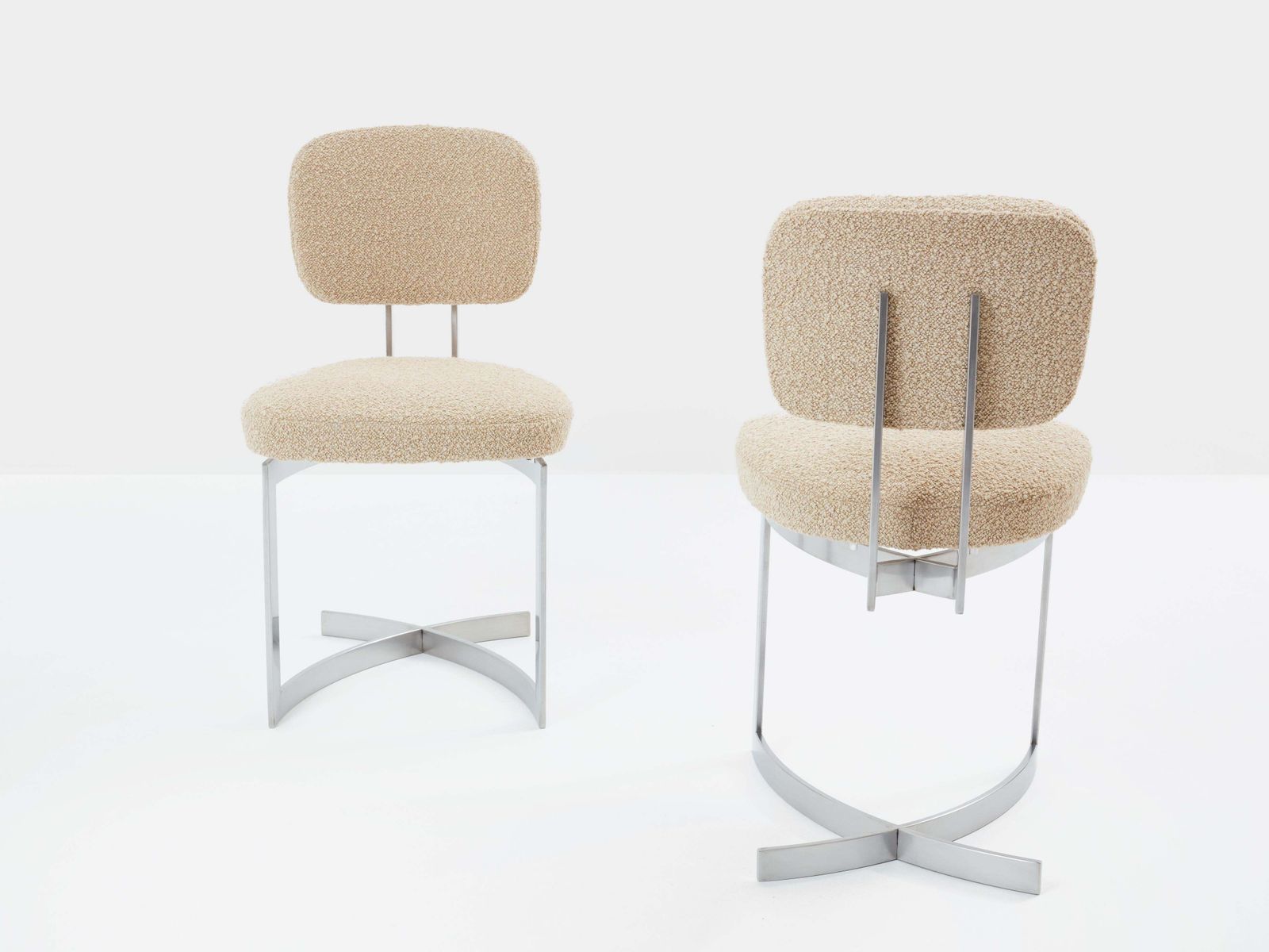 Ensemble de douze chaises Paul Legeard en acier inoxydable et laine bouclé, 1970 photo 80586.0