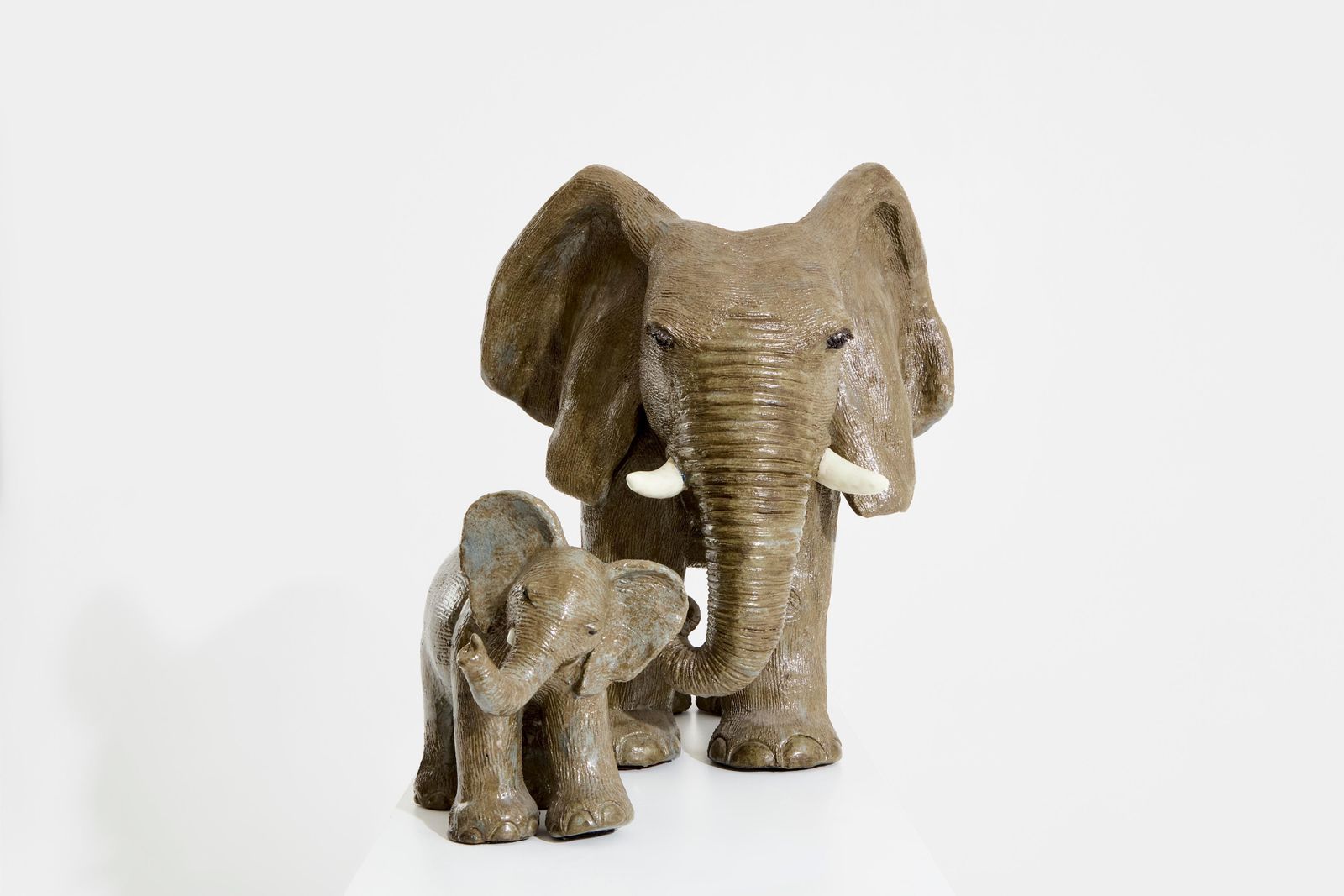 Set Of Two Valérie Courtet Elephant Sculptures Glazed Stoneware Circa 2010 photo for sale