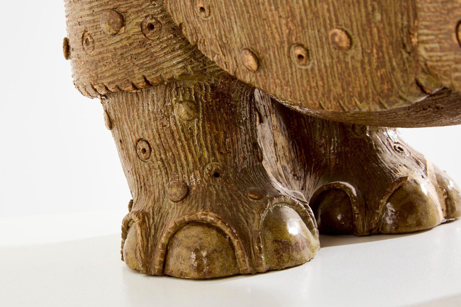 Sculpture rhinocéros Valérie Courtet en grès émaillé, vers 2010 photo vintage