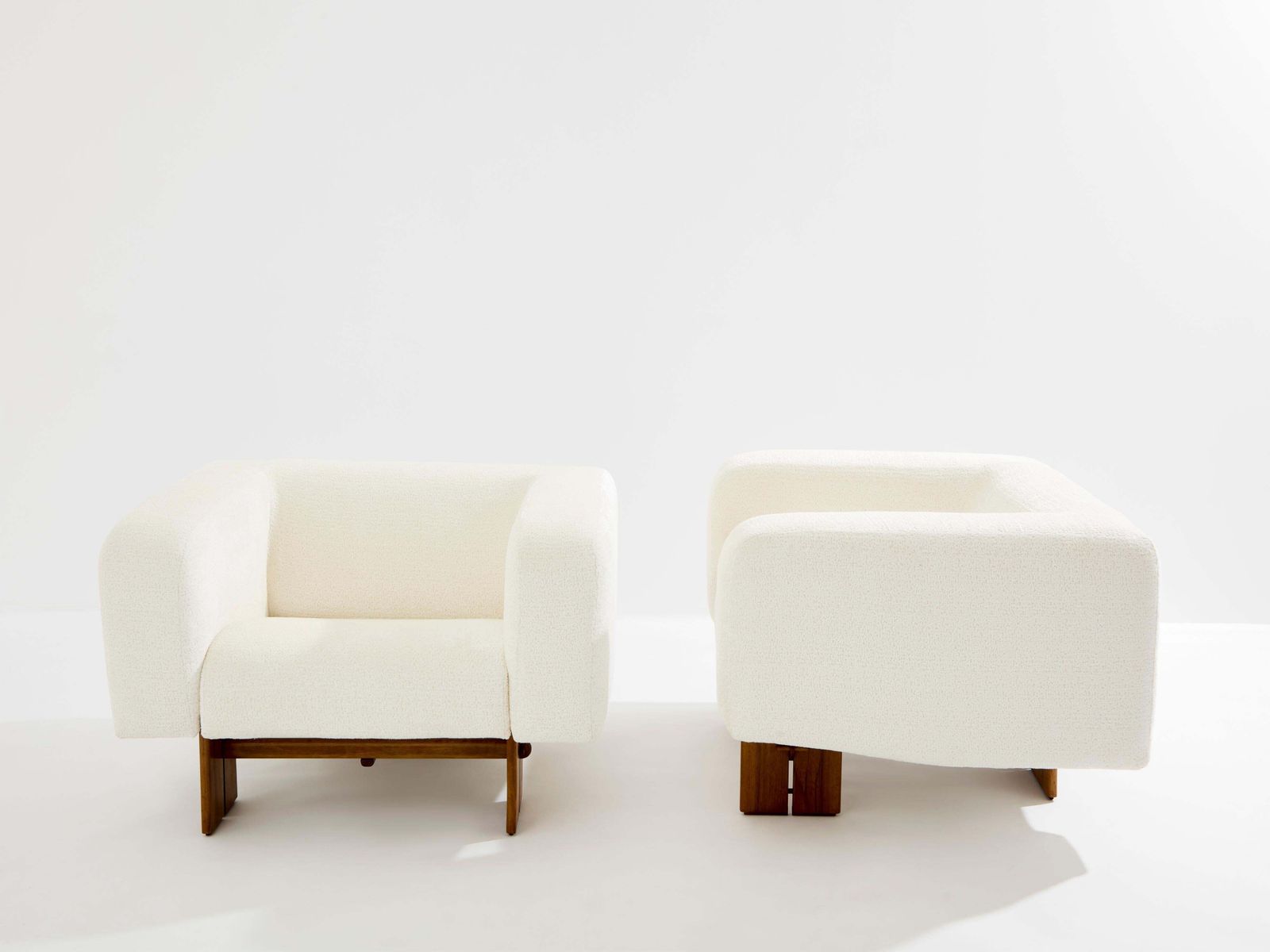 Pair Of Brutalist Italian Armchairs Walnut And Chenille Velvet 1960s photo Furniture