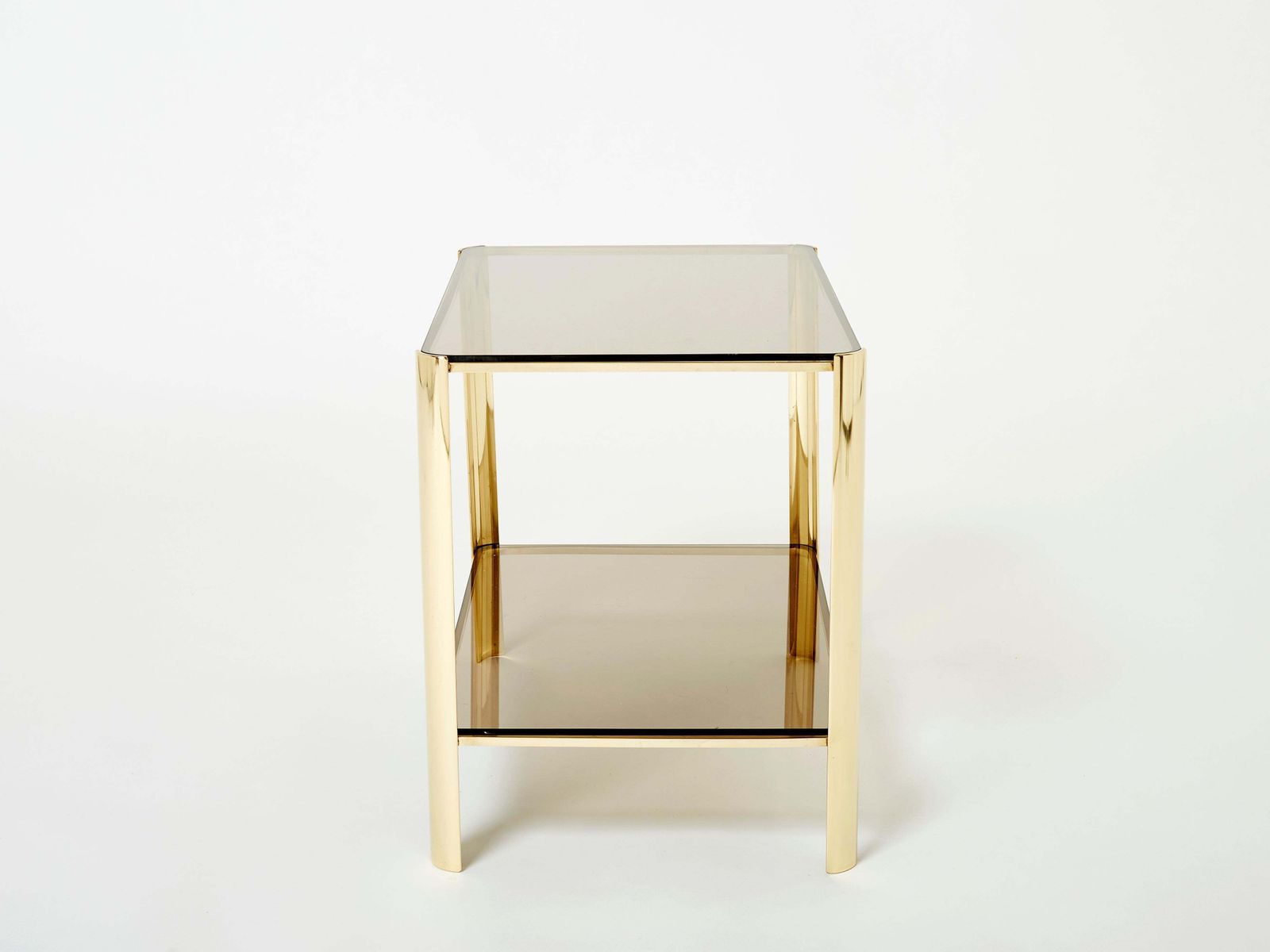 Table d'appoint à deux plateaux en bronze par Jacques Quinet pour Broncz, années 1960 photo vintage