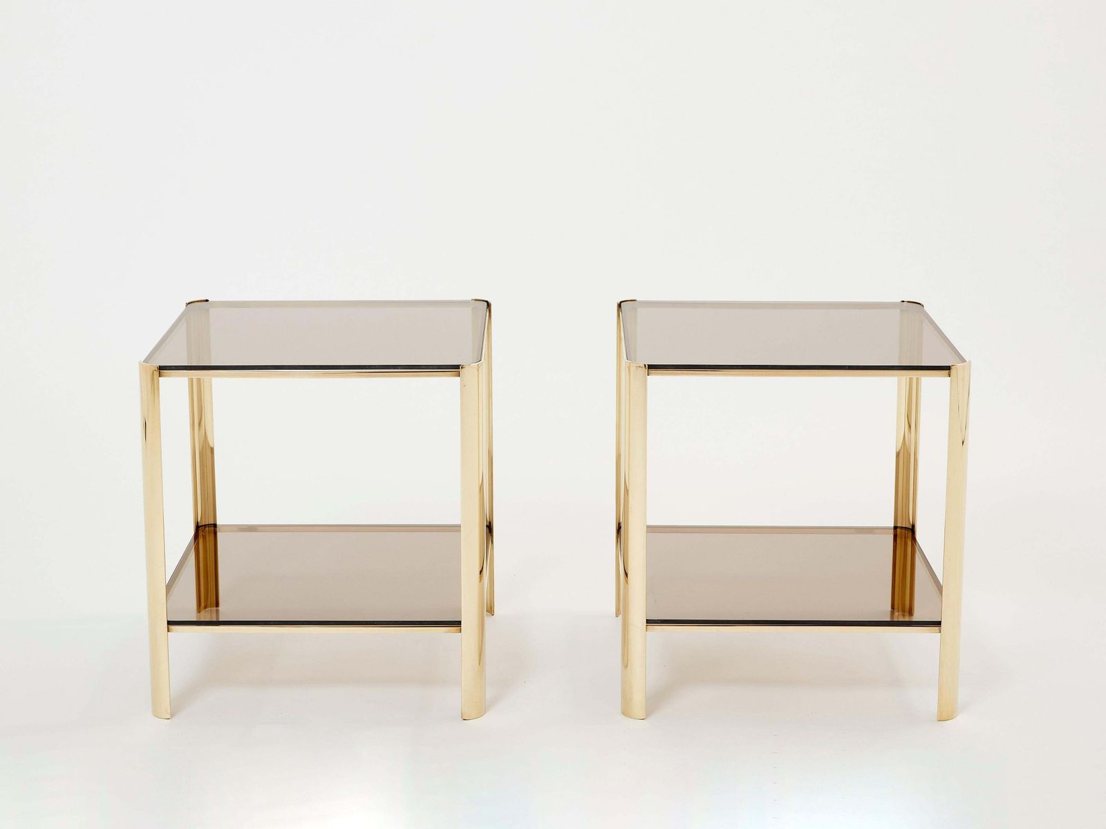 Pair Of Two Tier Bronze End Tables By Jacques Quinet For Broncz, 1960s photo furniture