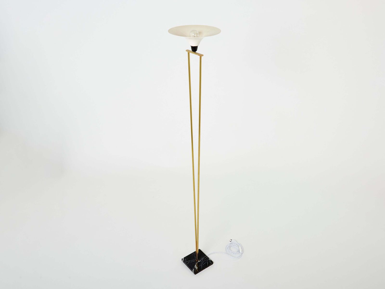 Italian Brass And Opaline Floor Lamp Marble Base, 1960s photo Lighting