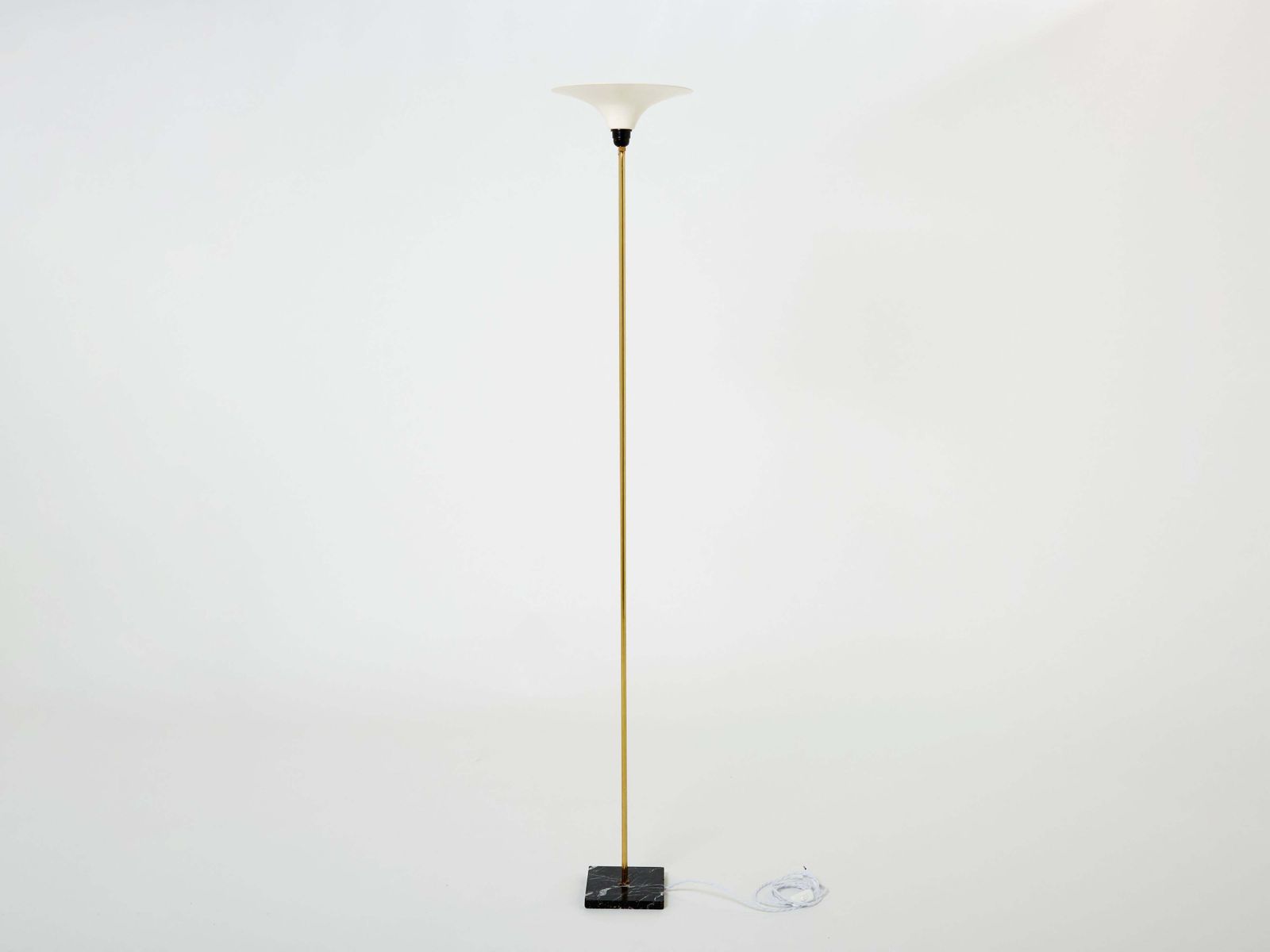 Italian Brass And Opaline Floor Lamp Marble Base, 1960s photo vintage