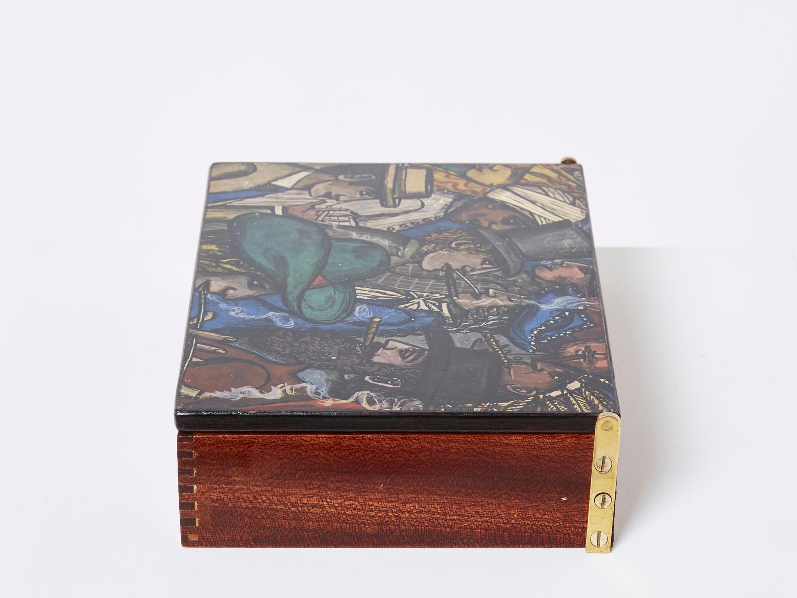 Mahogany Painted Wood Box 1950 photo vinterior