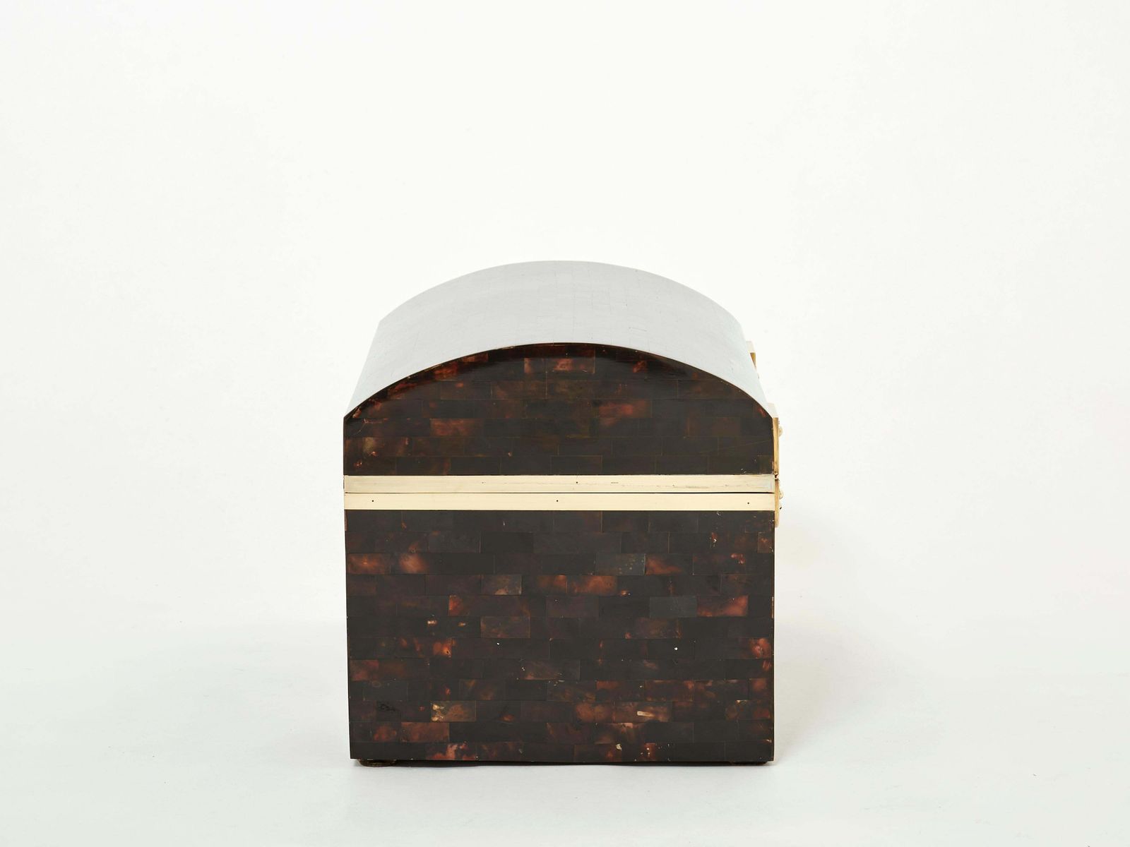 Midcentury Italian Horn Marquetry Brass Trunk Box, 1960 photo buy