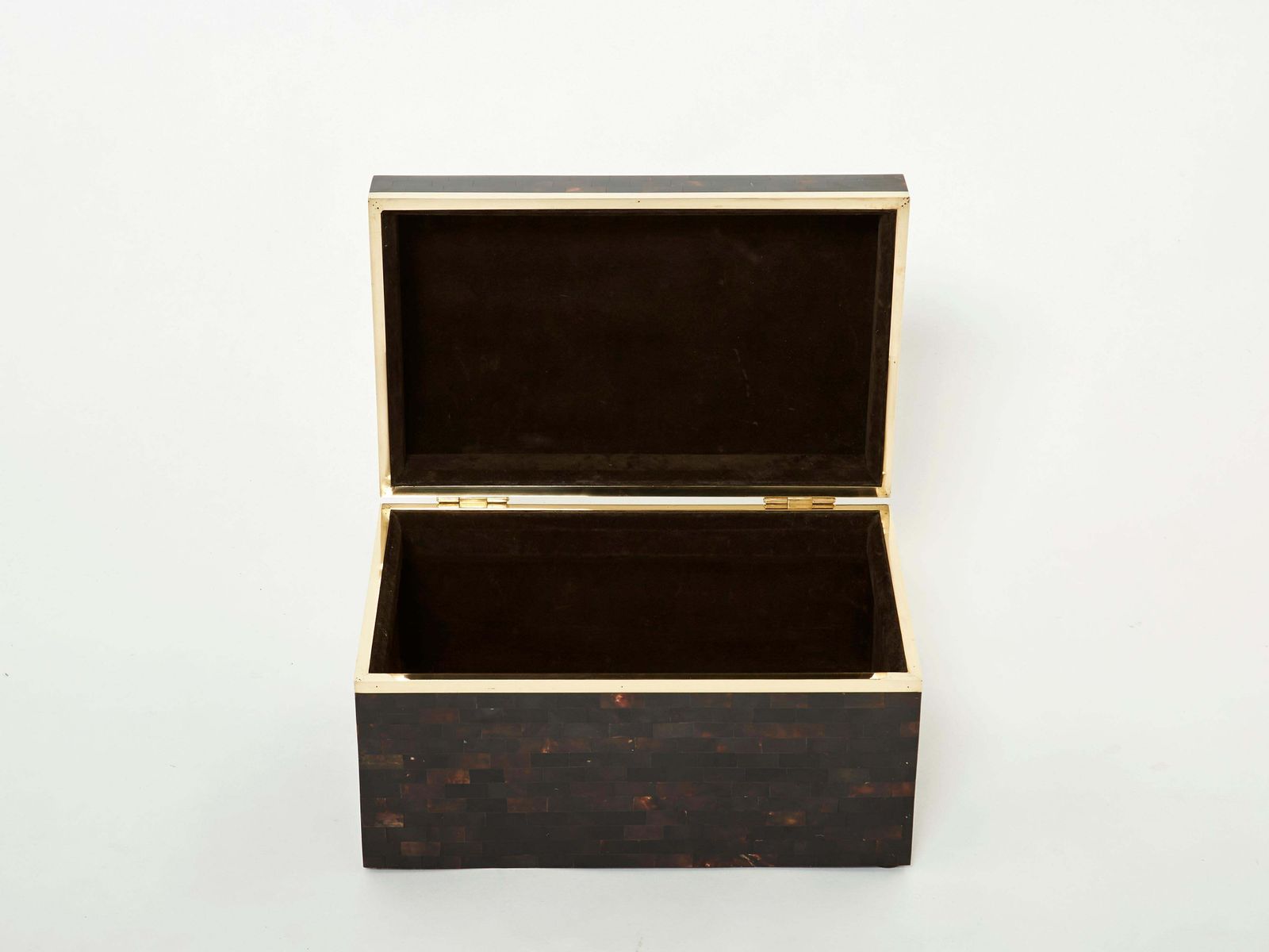 photo for sale Midcentury Italian Horn Marquetry Brass Trunk Box, 1960