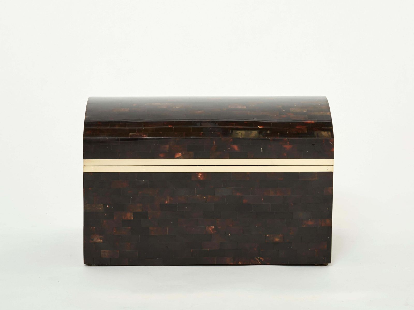 Home Decor Midcentury Italian Horn Marquetry Brass Trunk Box, 1960 photo