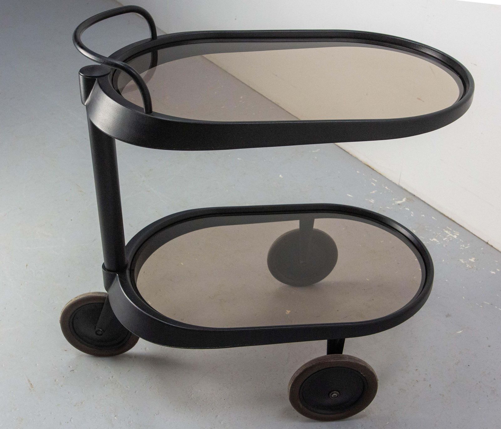 Furniture Italian Smoked Glass & Metal Serving Trolley By Enzo Mari For Alessi, Circa 1980 photo