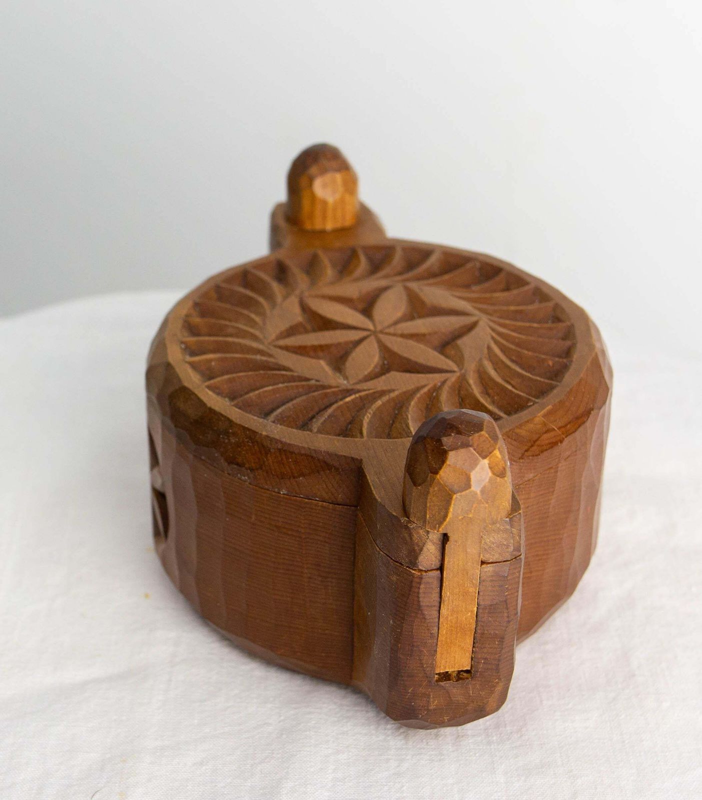 French Salt Box Hand Carved In Cembro Pine Brutalist Style, Circa 1950 photo for sale