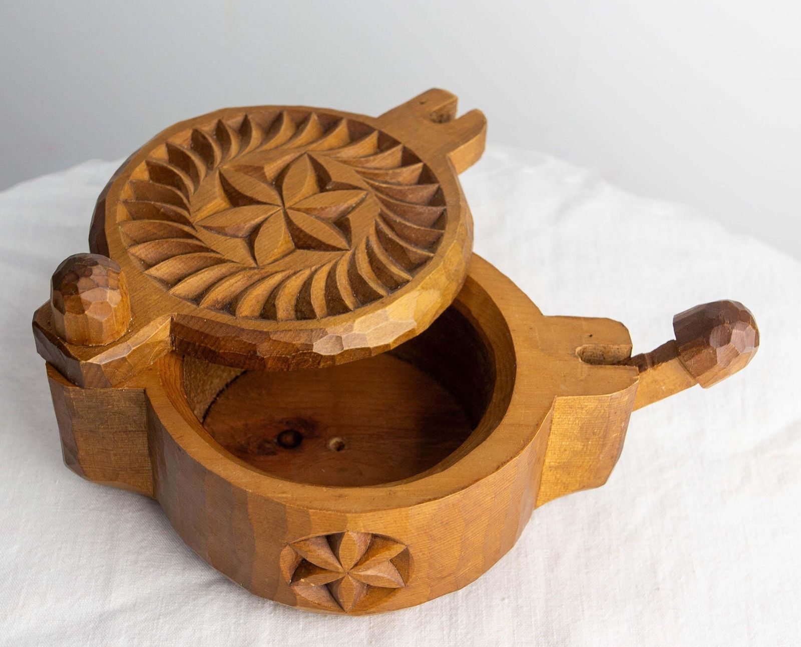 French Salt Box Hand Carved In Cembro Pine Brutalist Style, Circa 1950 photo buy
