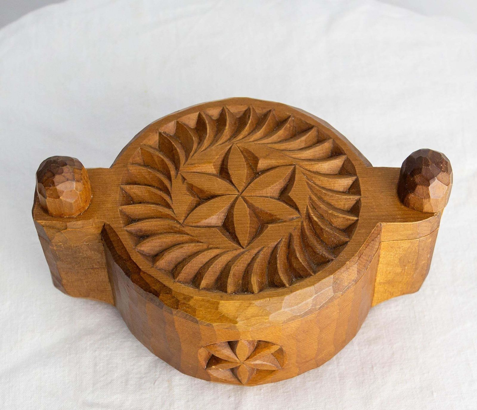 345.0 French Salt Box Hand Carved In Cembro Pine Brutalist Style, Circa 1950 photo
