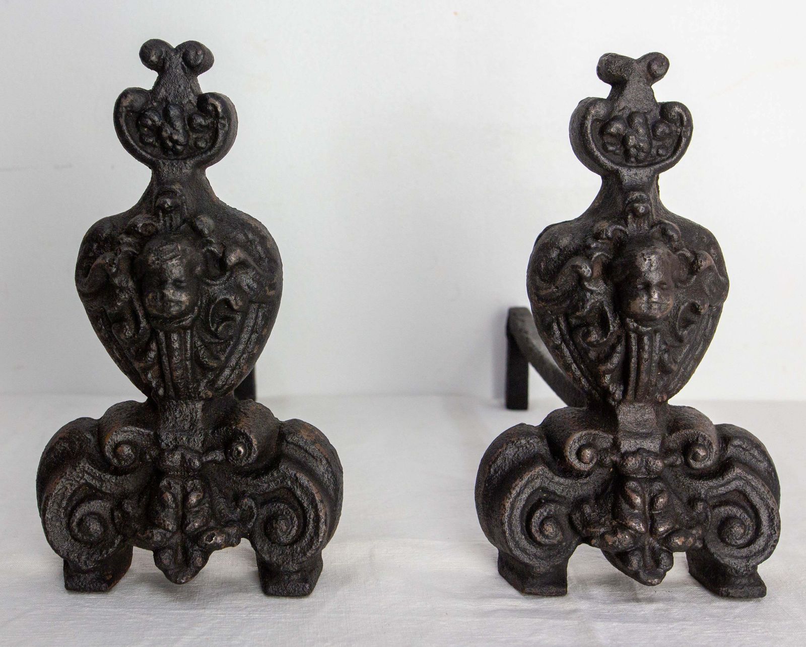 Pair Of Louis XV Fire Dogs Wrought Iron Andirons, France, 18th Century photo vintage