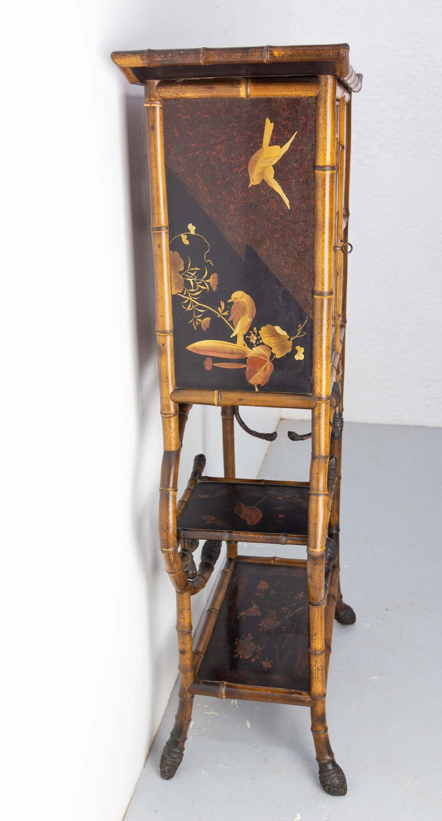 Chinoiserie Lacquered Cabinet & Side Table Faux Bamboo Turned Wood Late 19th C photo Furniture
