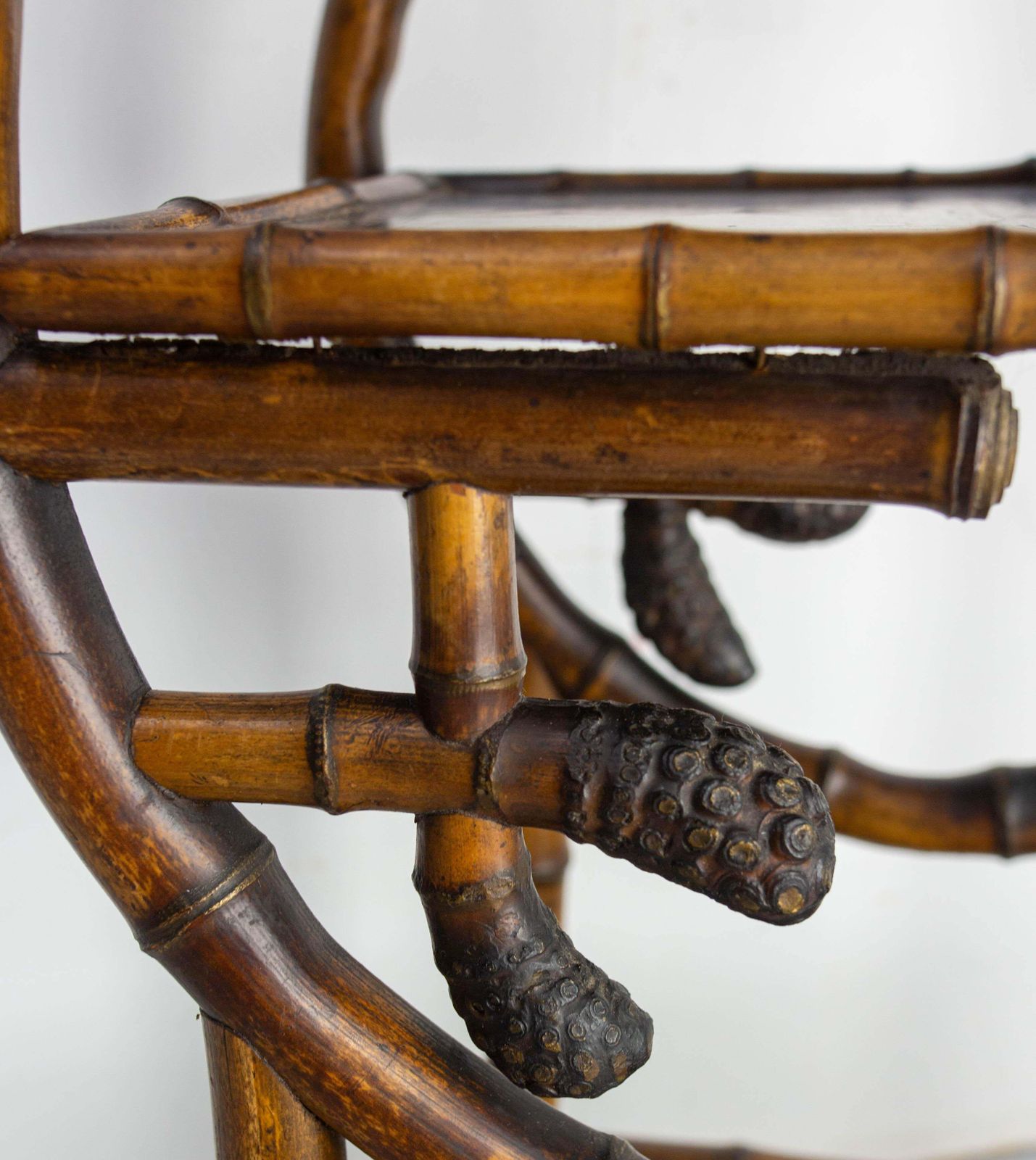 photo for sale Chinoiserie Lacquered Cabinet & Side Table Faux Bamboo Turned Wood Late 19th C