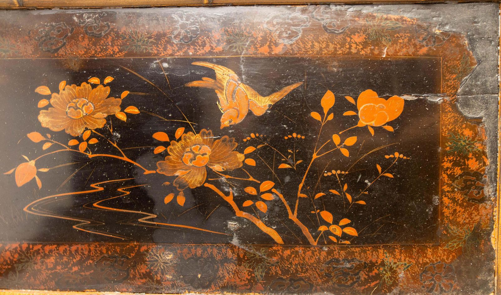photo vinterior Chinoiserie Lacquered Cabinet & Side Table Faux Bamboo Turned Wood Late 19th C