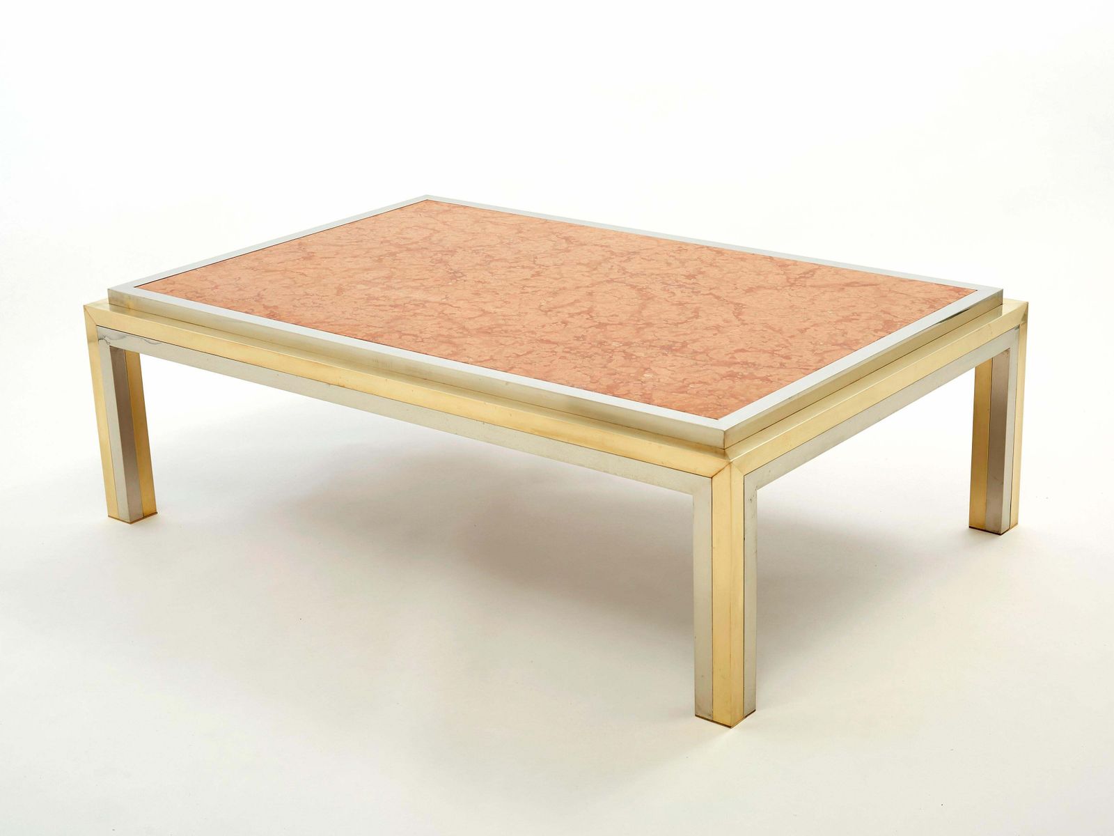 Italian Brass Chrome Red Marble Coffee Table Romeo Rega, 1970s photo Furniture