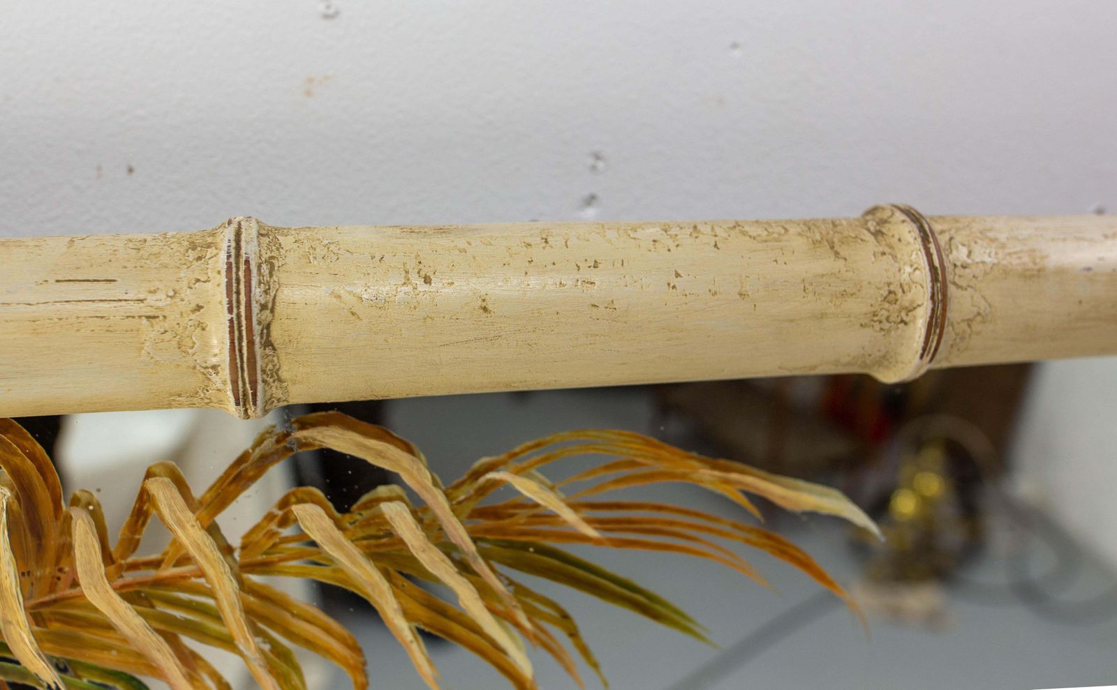French Faux Bamboo Mirror Patinated & Painted Parakeets On Mirror, Circa 1910 photo 1386.0
