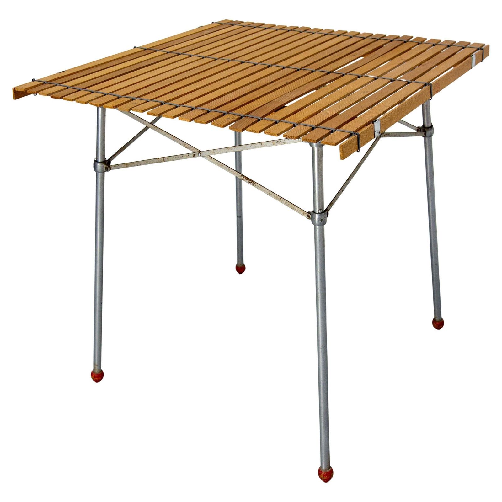 French Foldable Market Table Iron And Pine Or Pic Nic Table, Circa 1950