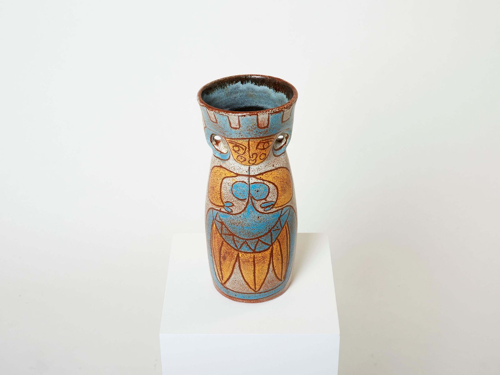 Rare Mid Century Large French Accolay Ceramic Totem Vase, 1950s photo 4298.0