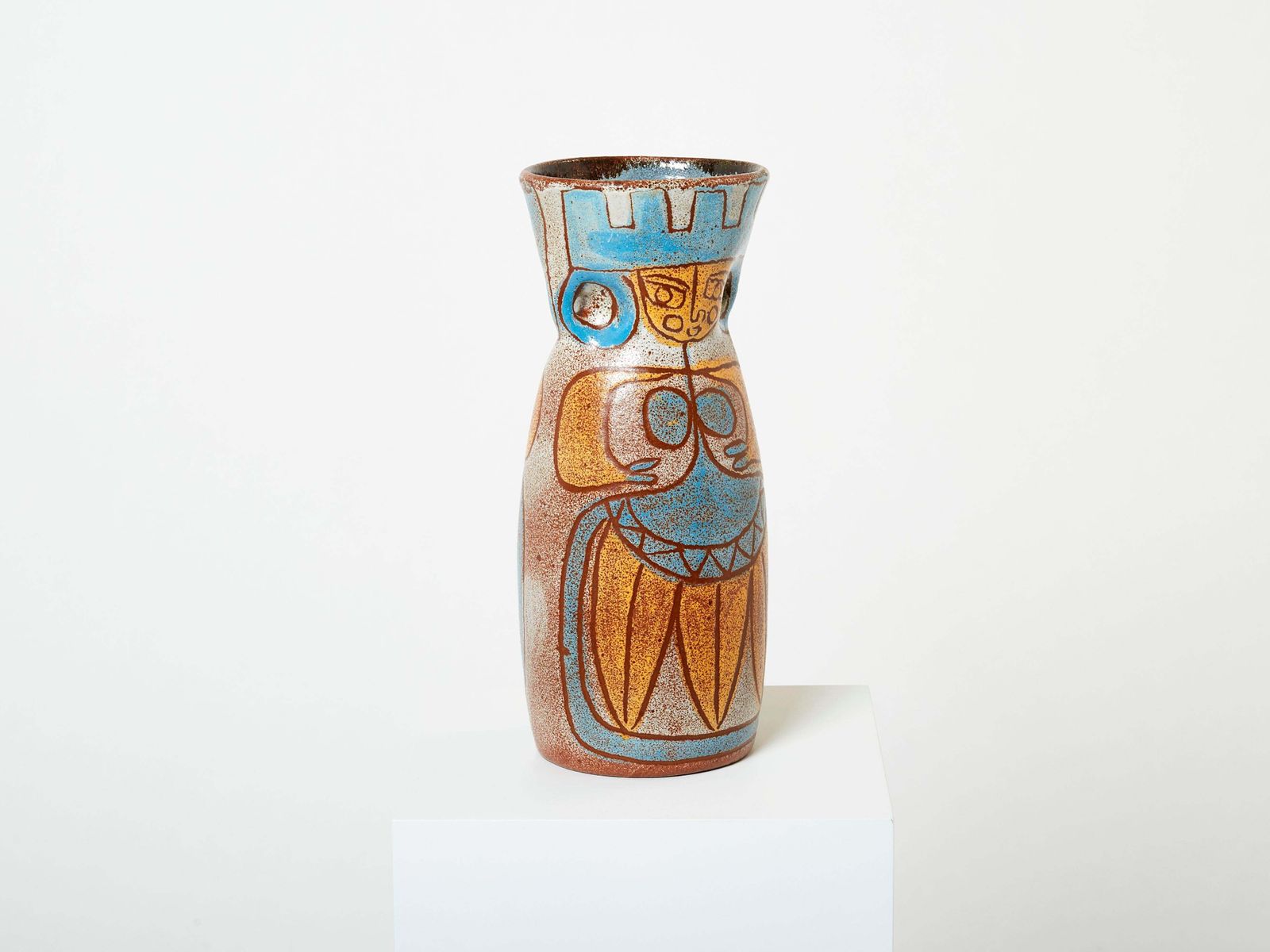 Rare Mid Century Large French Accolay Ceramic Totem Vase, 1950s photo vinterior