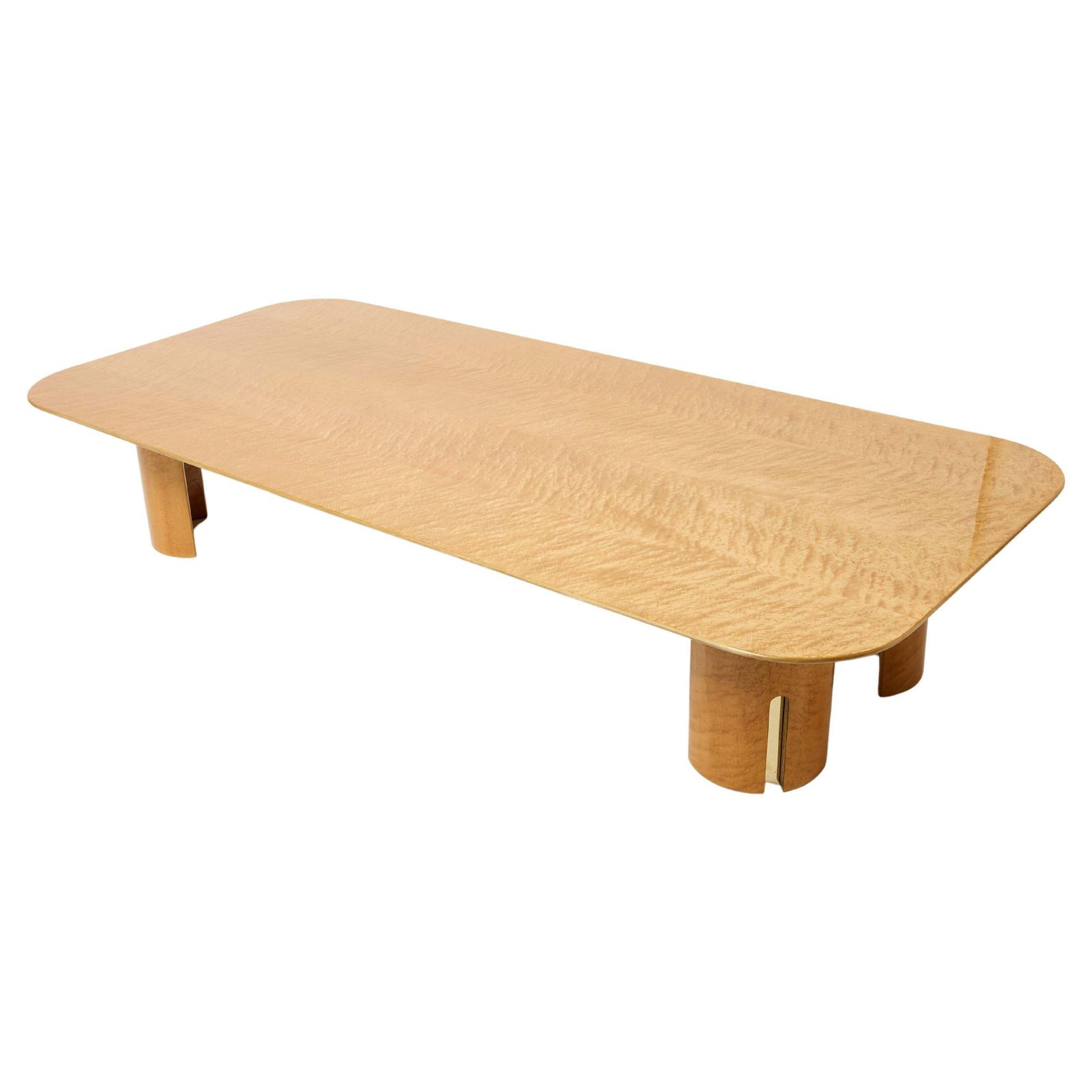Table basse extra-large Giovanni Offredi pour Saporiti, érable et laiton, années 1980
