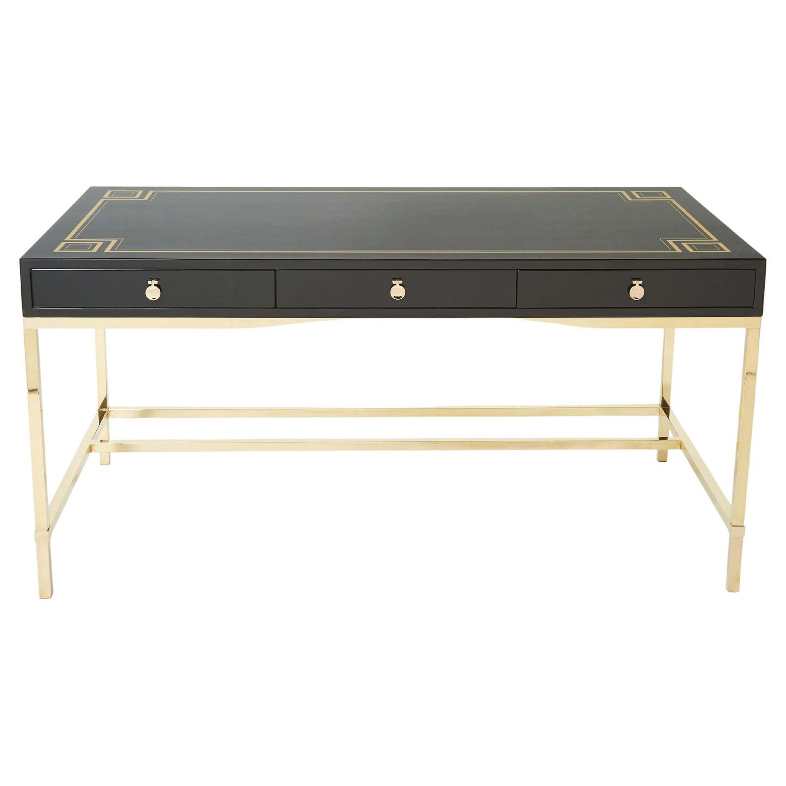 Grand bureau Guy Lefevre Maison Jansen en laque noire et laiton, années 1970