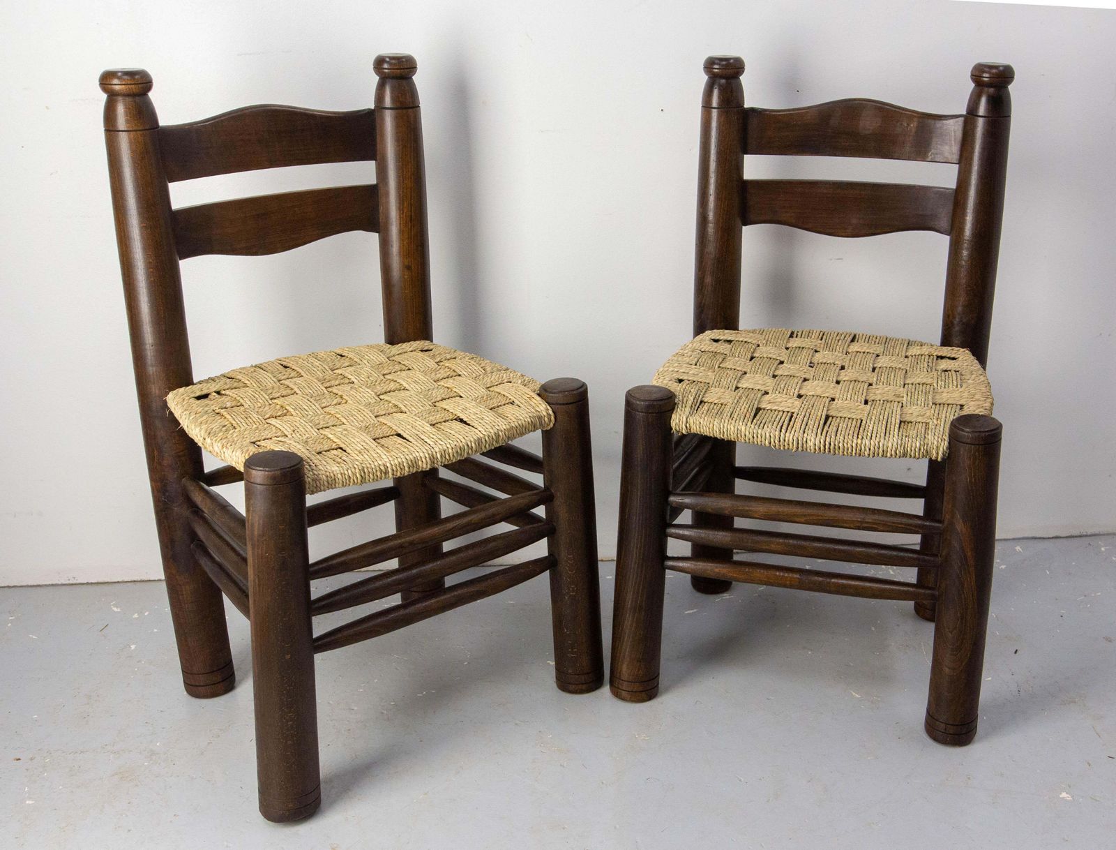 French Pair Of Ash Wood & Straw Chairs By Dudouyt, Circa 1940 photo furniture