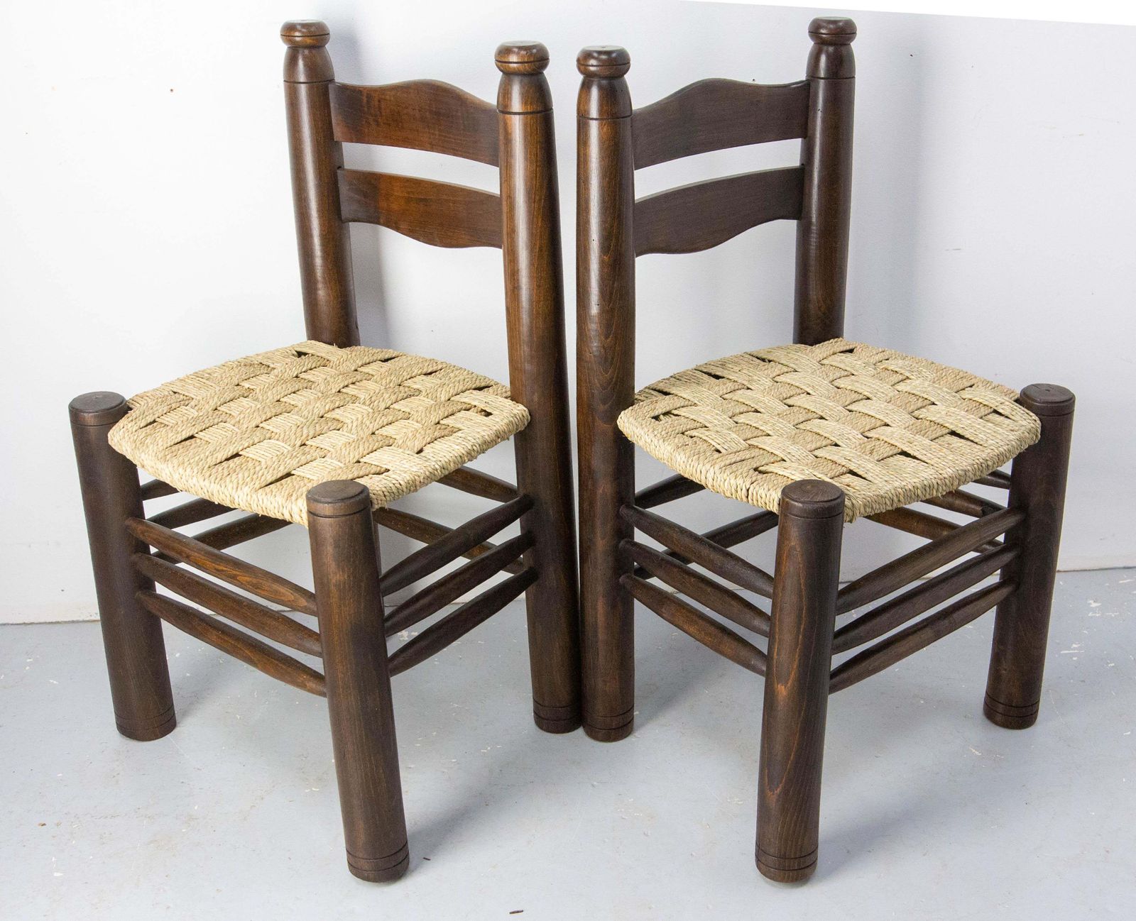 French Pair Of Ash Wood & Straw Chairs By Dudouyt, Circa 1940 photo 1716.0